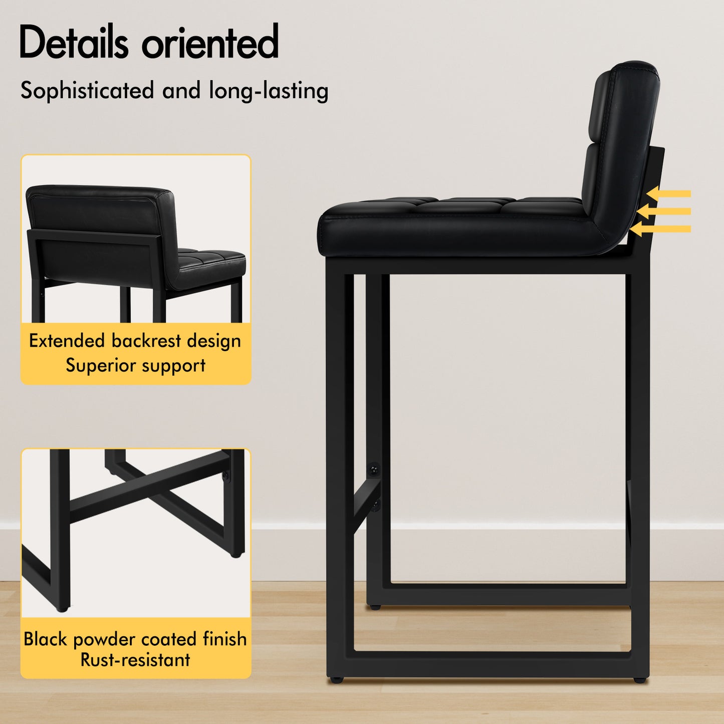 ALFORDSON 65CM Counter Height Bar Stools Set of 4, Metal Frame, Black