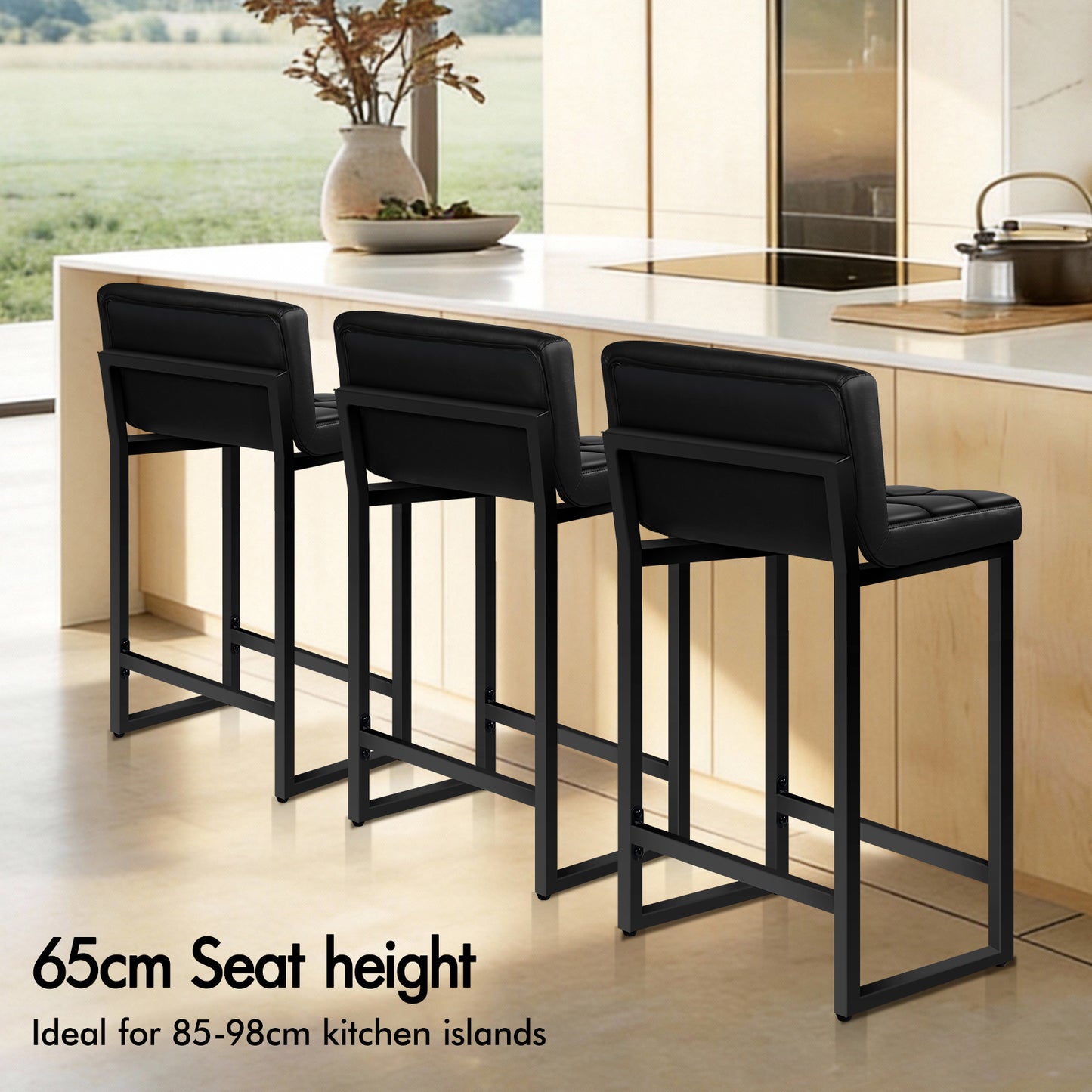 ALFORDSON 65CM Counter Height Bar Stools Set of 4, Metal Frame, Black