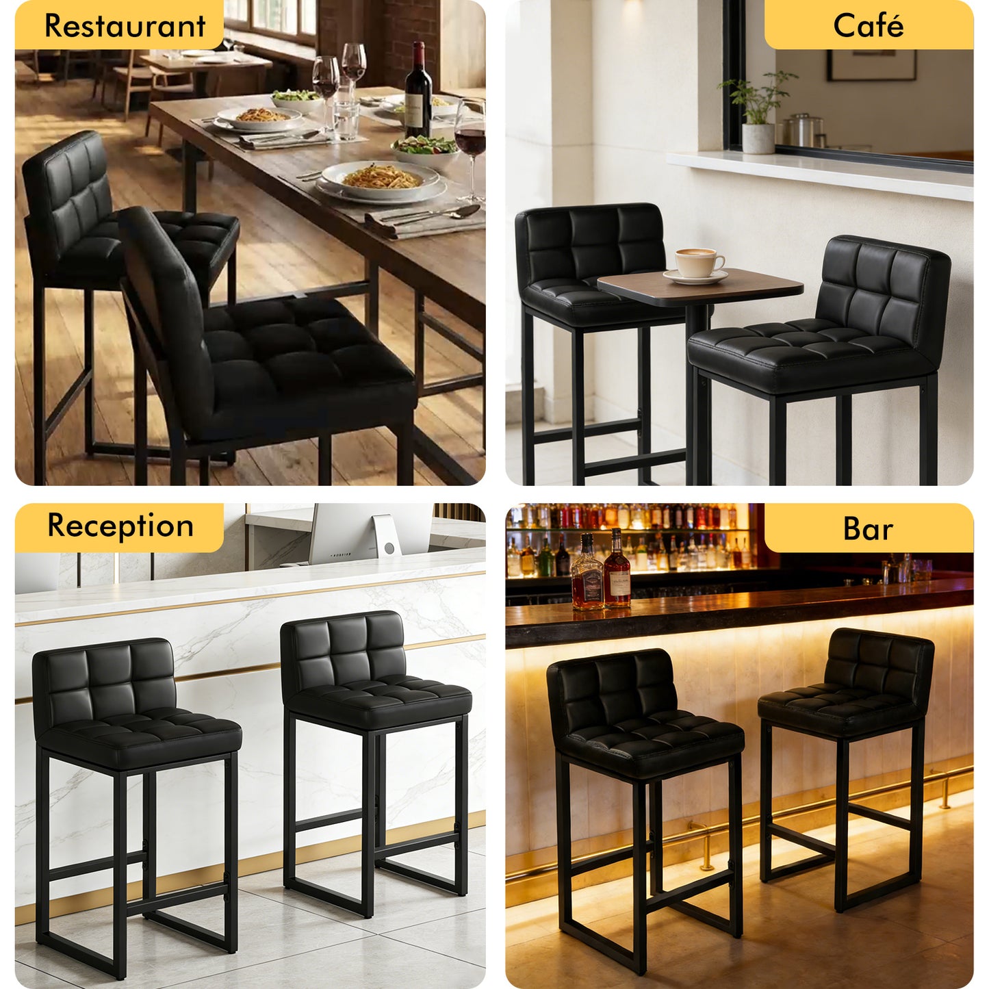 ALFORDSON 65CM Counter Height Bar Stools Set of 4, Metal Frame, Black