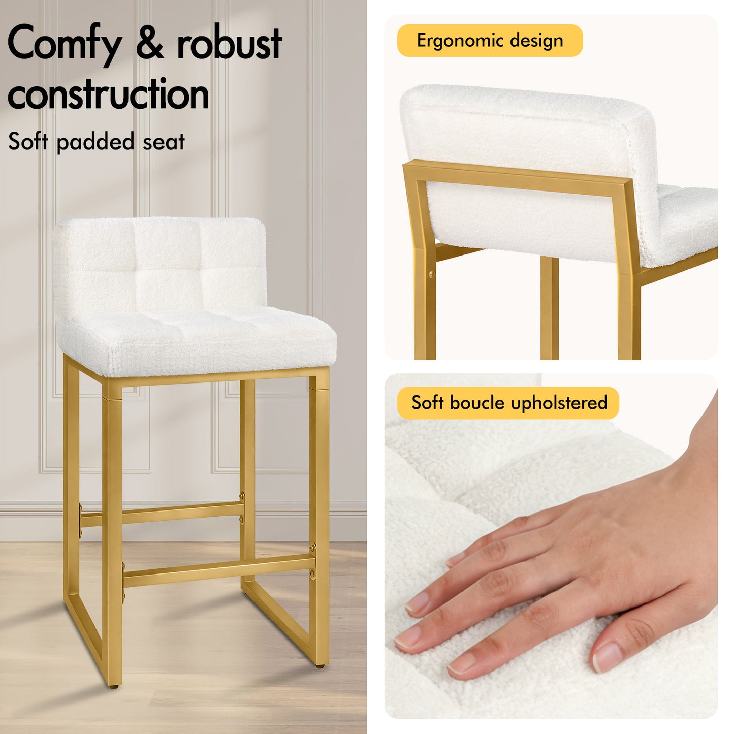 ALFORDSON 65CM Counter Height Bar Stools Set of 4, Metal Frame, White
