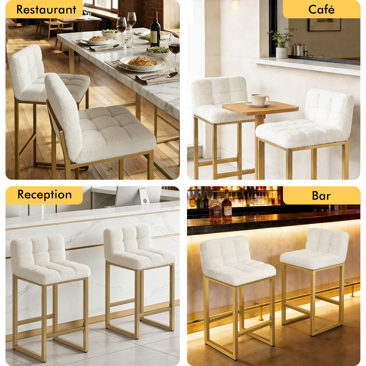 ALFORDSON 65CM Counter Height Bar Stools Set of 4, Metal Frame, White