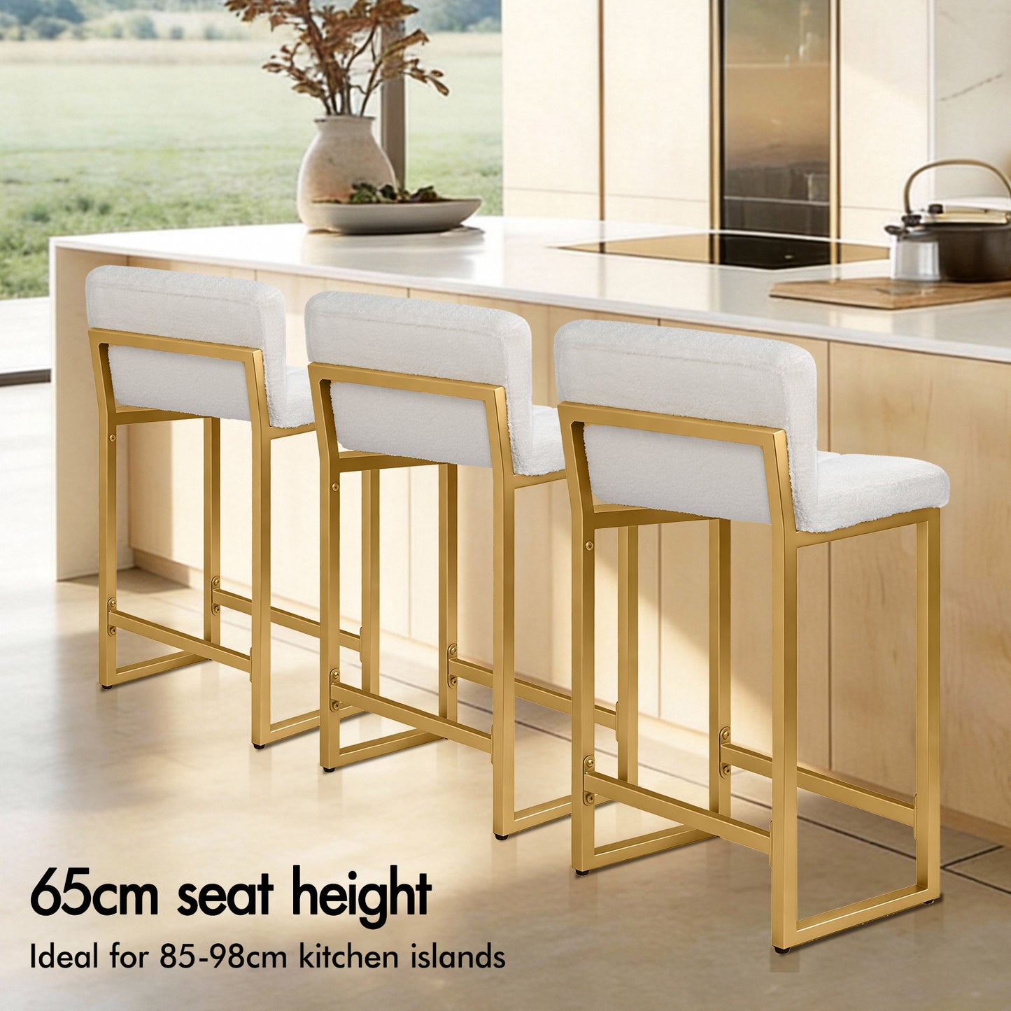 ALFORDSON 65CM Counter Height Bar Stools Set of 4, Metal Frame, White