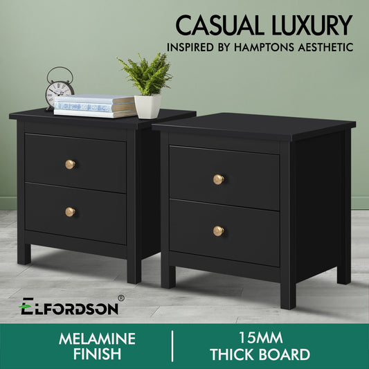 ELFORDSON Bedside Table 2 Drawers Wooden Storage Cabinet Chest Shelf Nightstand