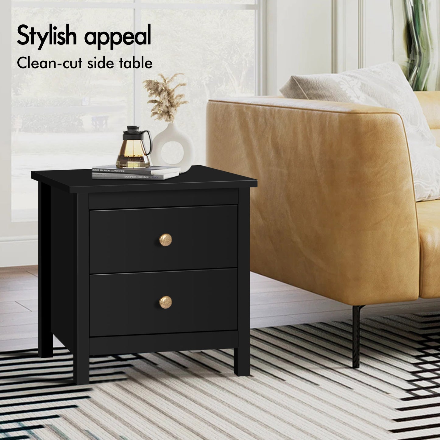 ELFORDSON Bedside Table 2 Drawers Wooden Storage Cabinet Chest Shelf Nightstand