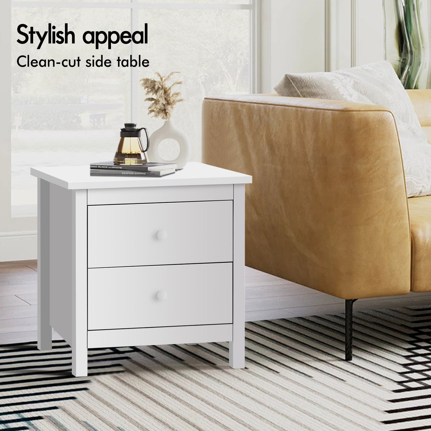 ELFORDSON Bedside Table 2 Drawer Wooden Storage Cabinet Bedroom Living Room Home