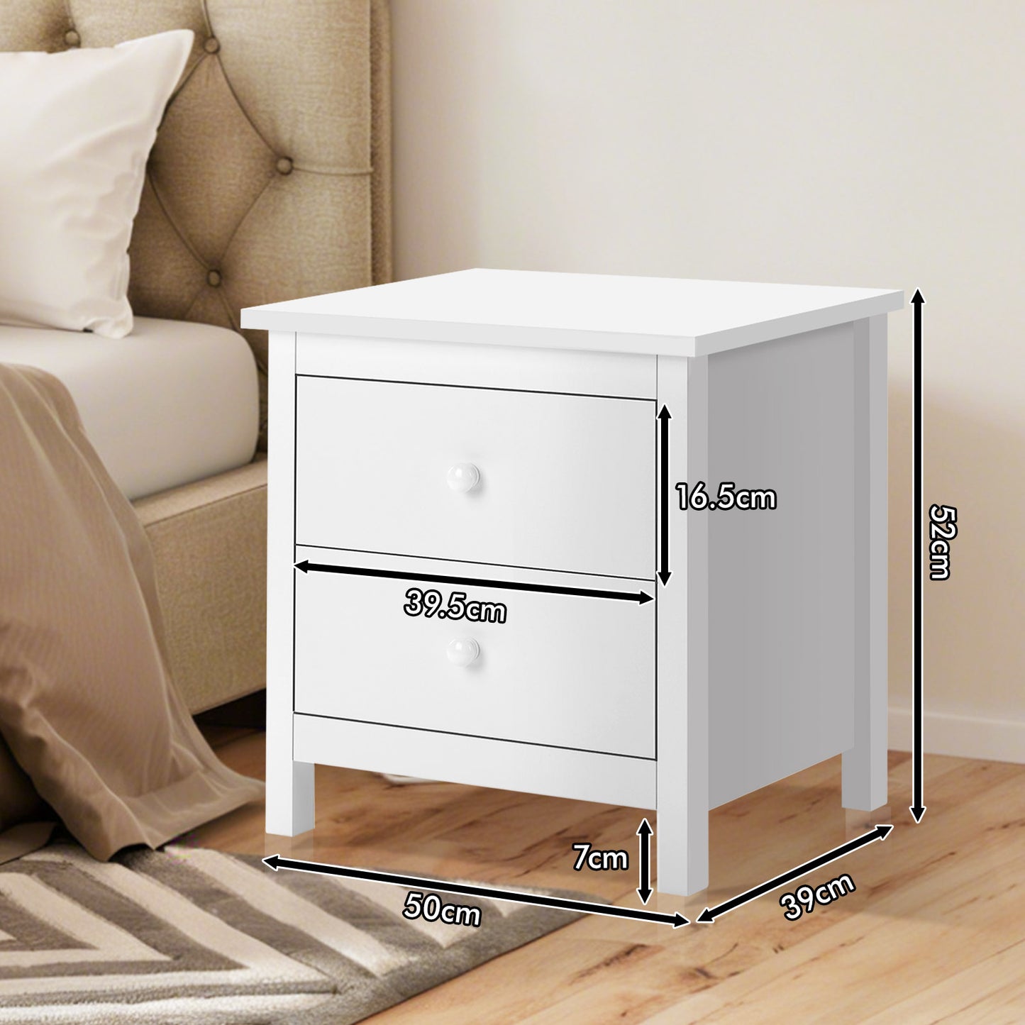 ELFORDSON Bedside Table 2 Drawer Wooden Storage Cabinet Bedroom Living Room Home