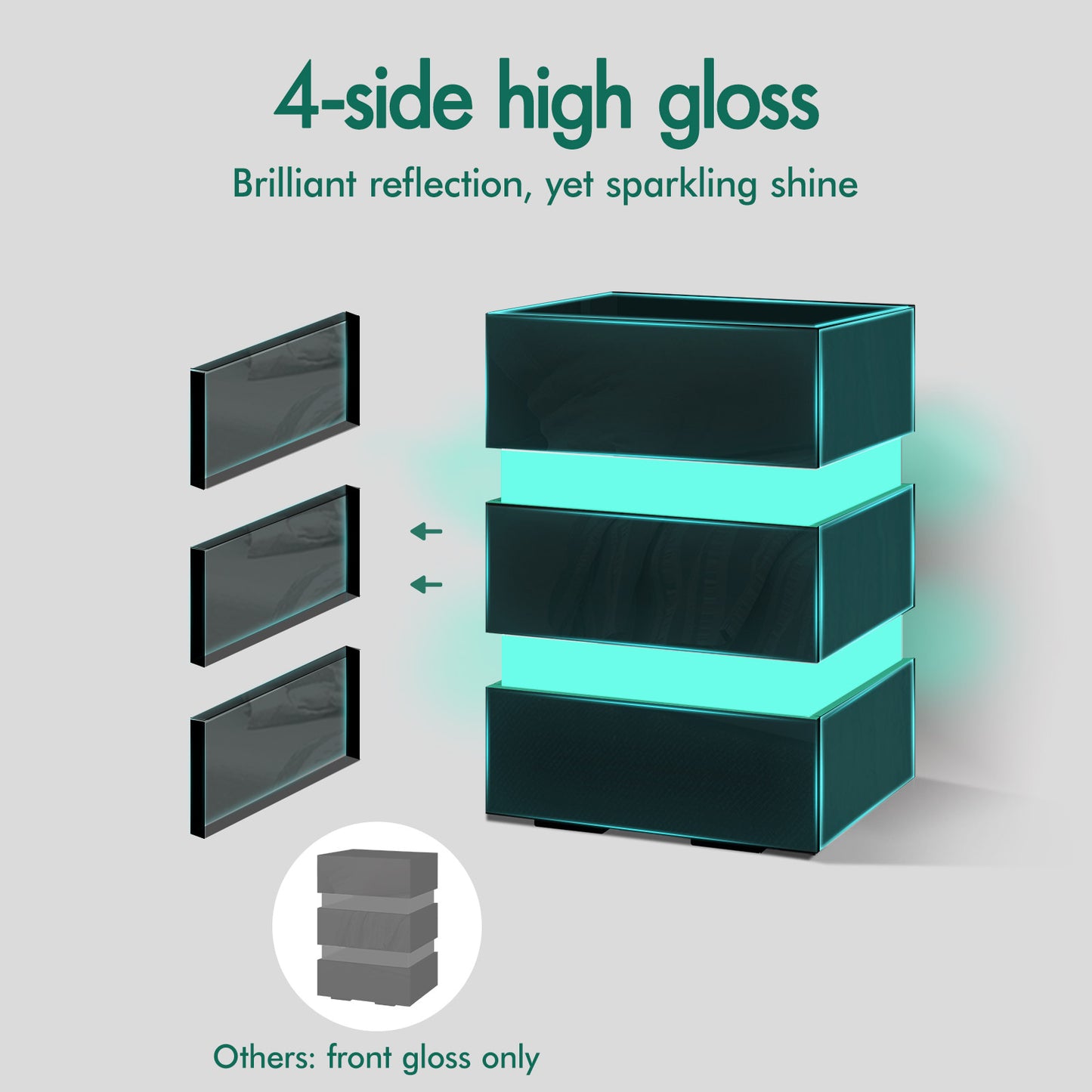 ELFORDSON Bedside Table 3 Drawer LED Nightstand Storage Cabinet High Gloss Black