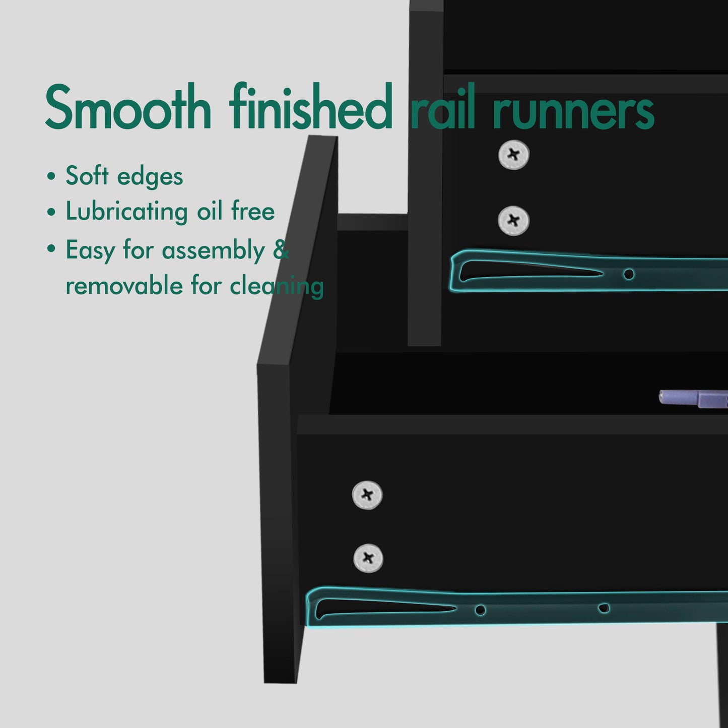 ELFORDSON Bedside Table 3 Drawer LED Nightstand Storage Cabinet High Gloss Black