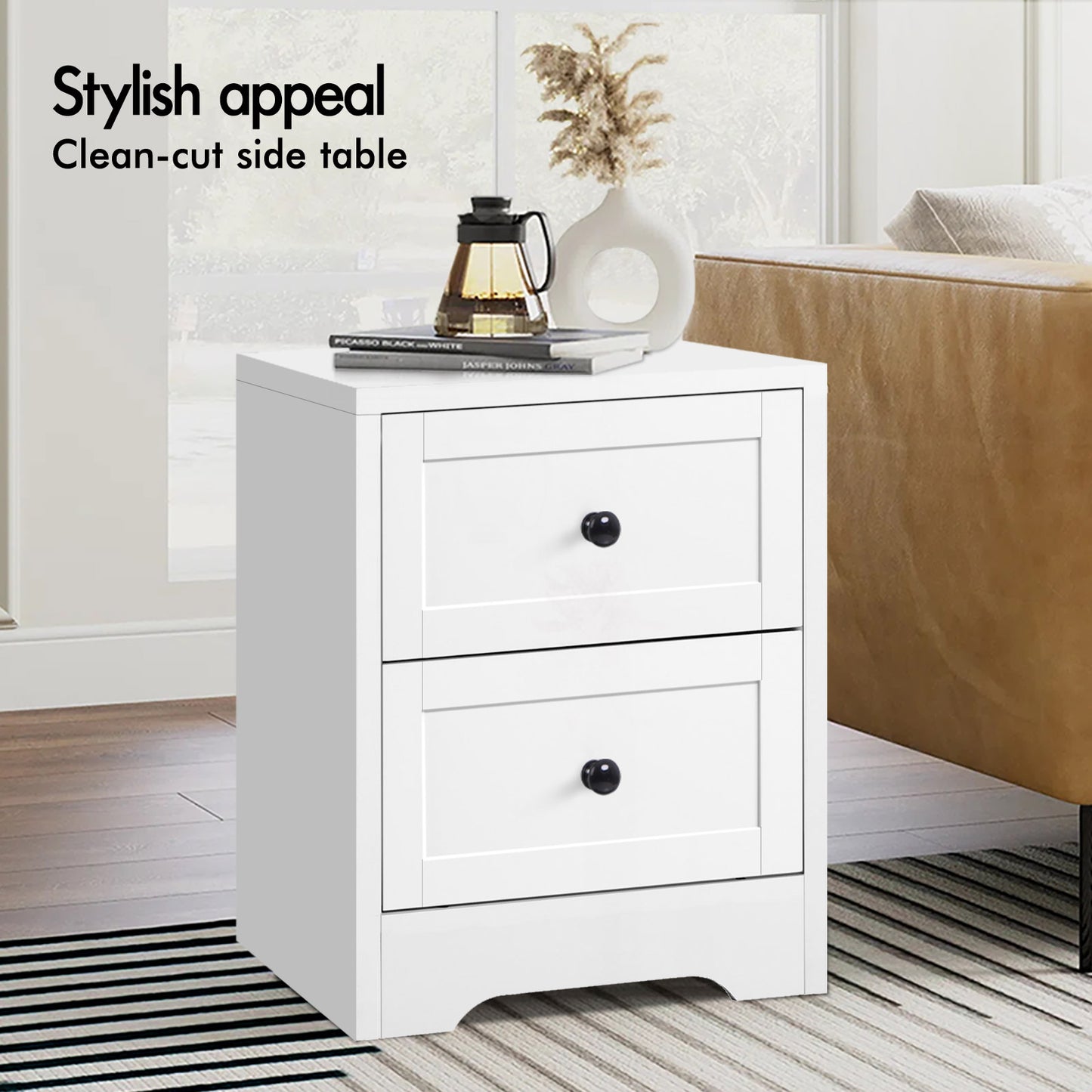 ELFORDSON Bedside Table 2 Drawers Wooden Storage Cabinet Chest Shelf Nightstand