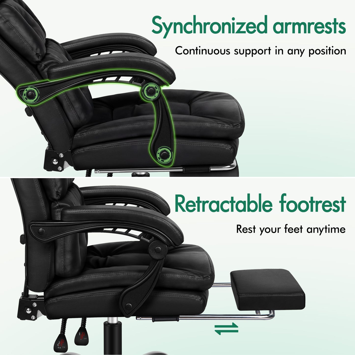 ELFORDSON Office Chair Executive Computer PU Leather Seat Work Recliner Gaming PU Leather Black