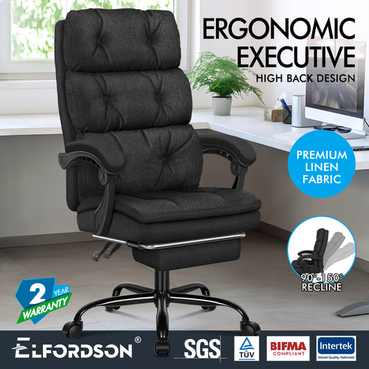 ELFORDSON Office Chair Executive Computer Fabric Seat Recliner Gaming Black