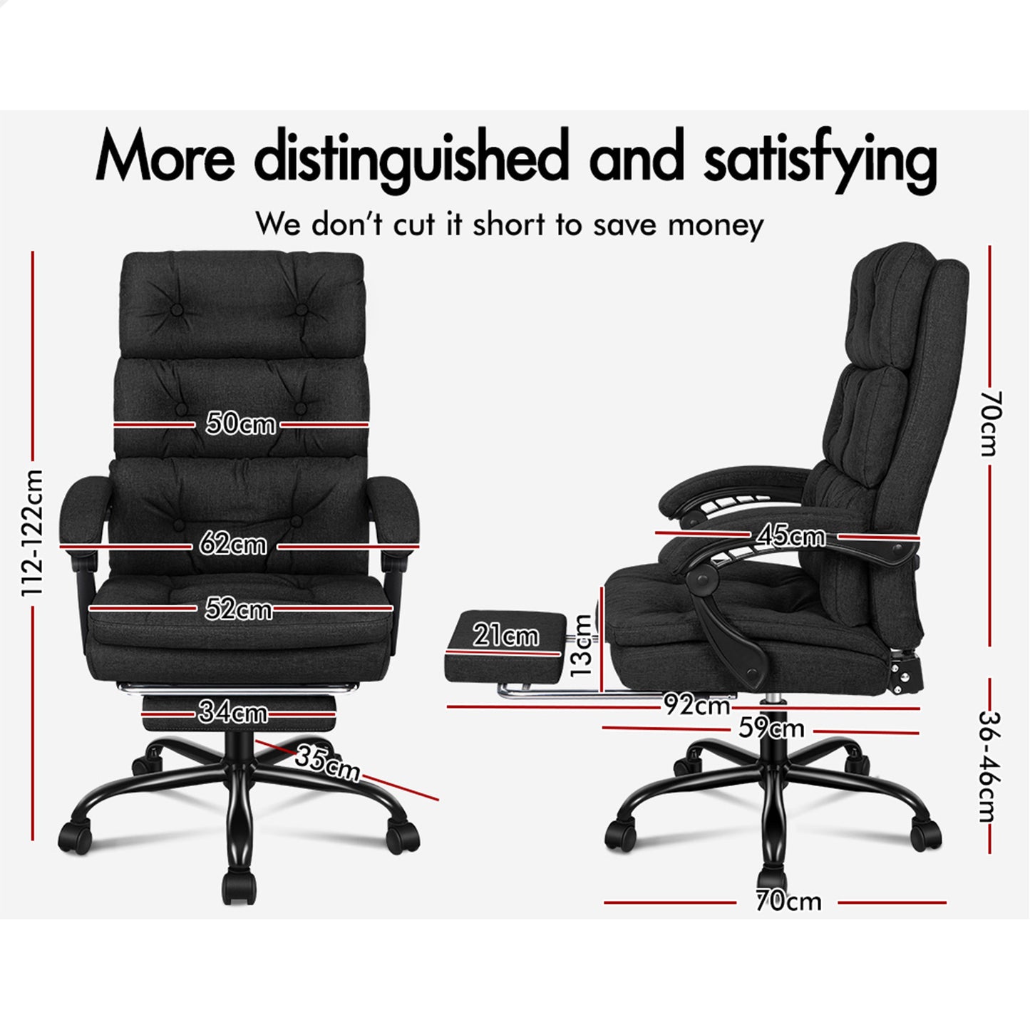 ELFORDSON Office Chair Executive Computer Fabric Seat Recliner Gaming Black