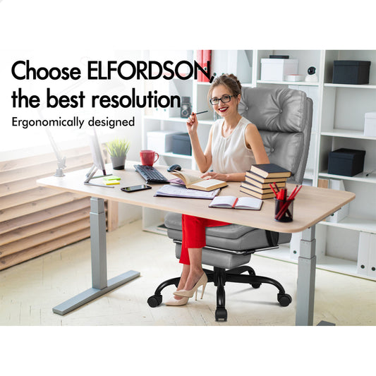 ELFORDSON Office Chair Executive Computer PU Leather Seat Work Recliner Gaming