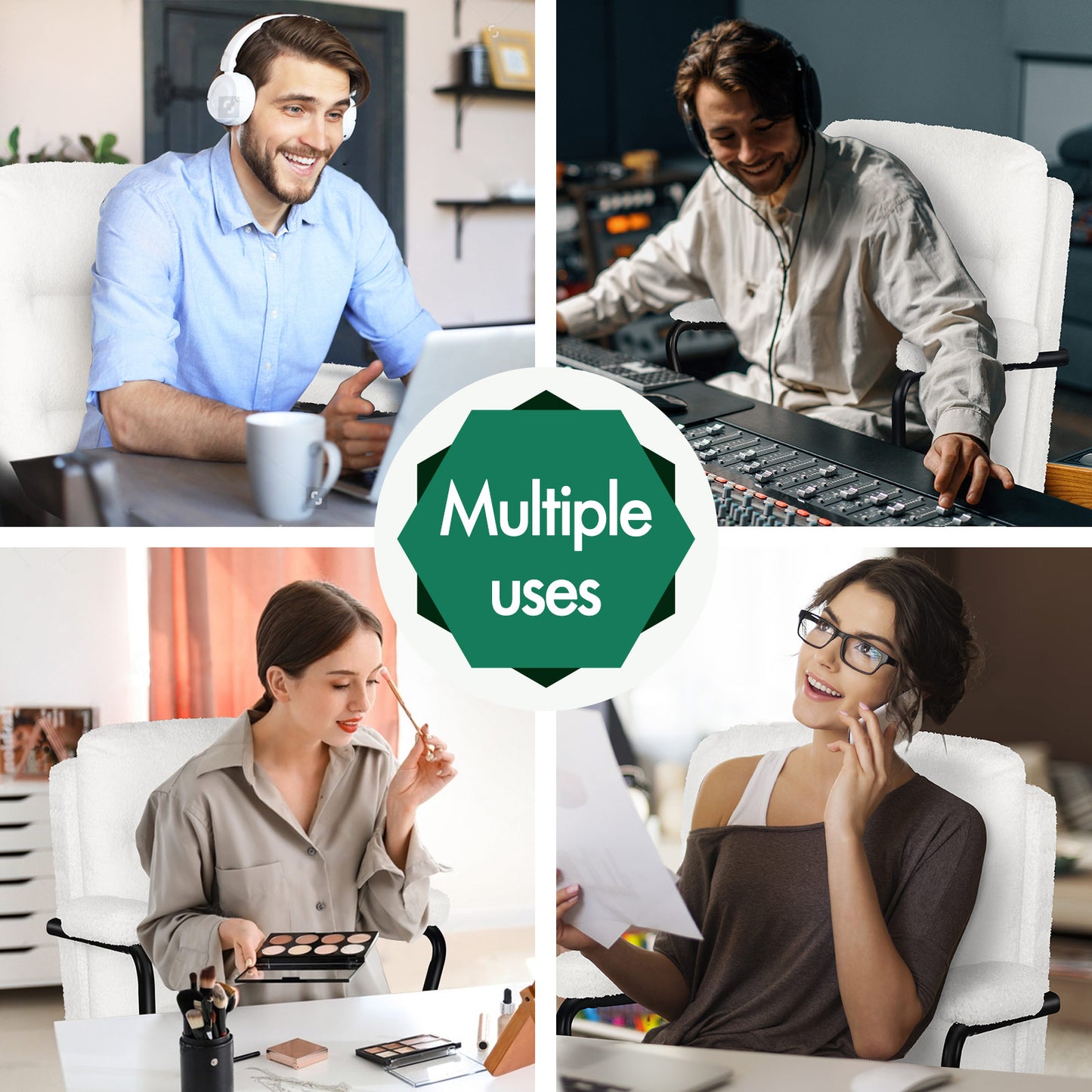 ELFORDSON Office Chair Ergonomic Executive Computer Work Seat Boucle White