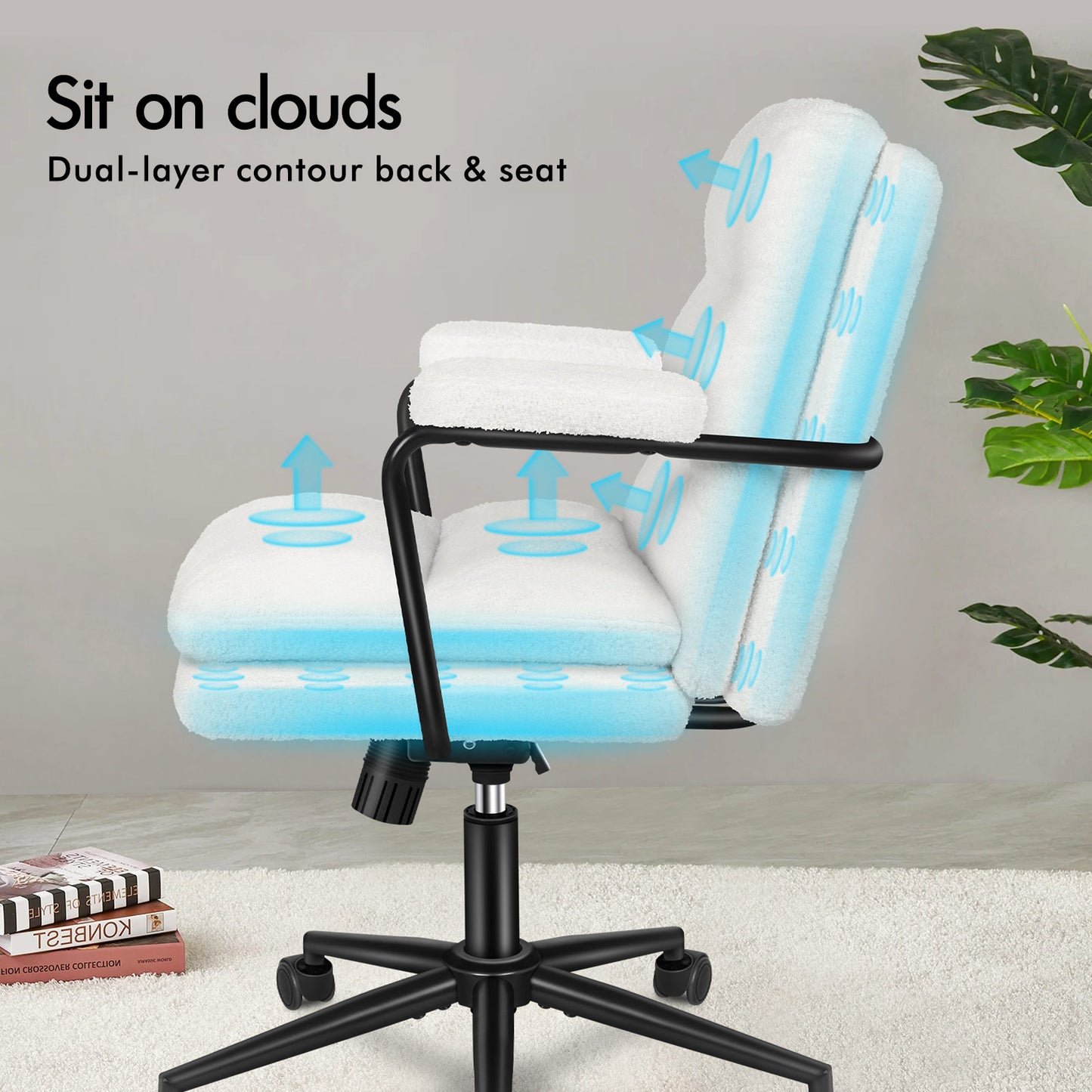 ELFORDSON Office Chair Ergonomic Executive Computer Work Seat Boucle White