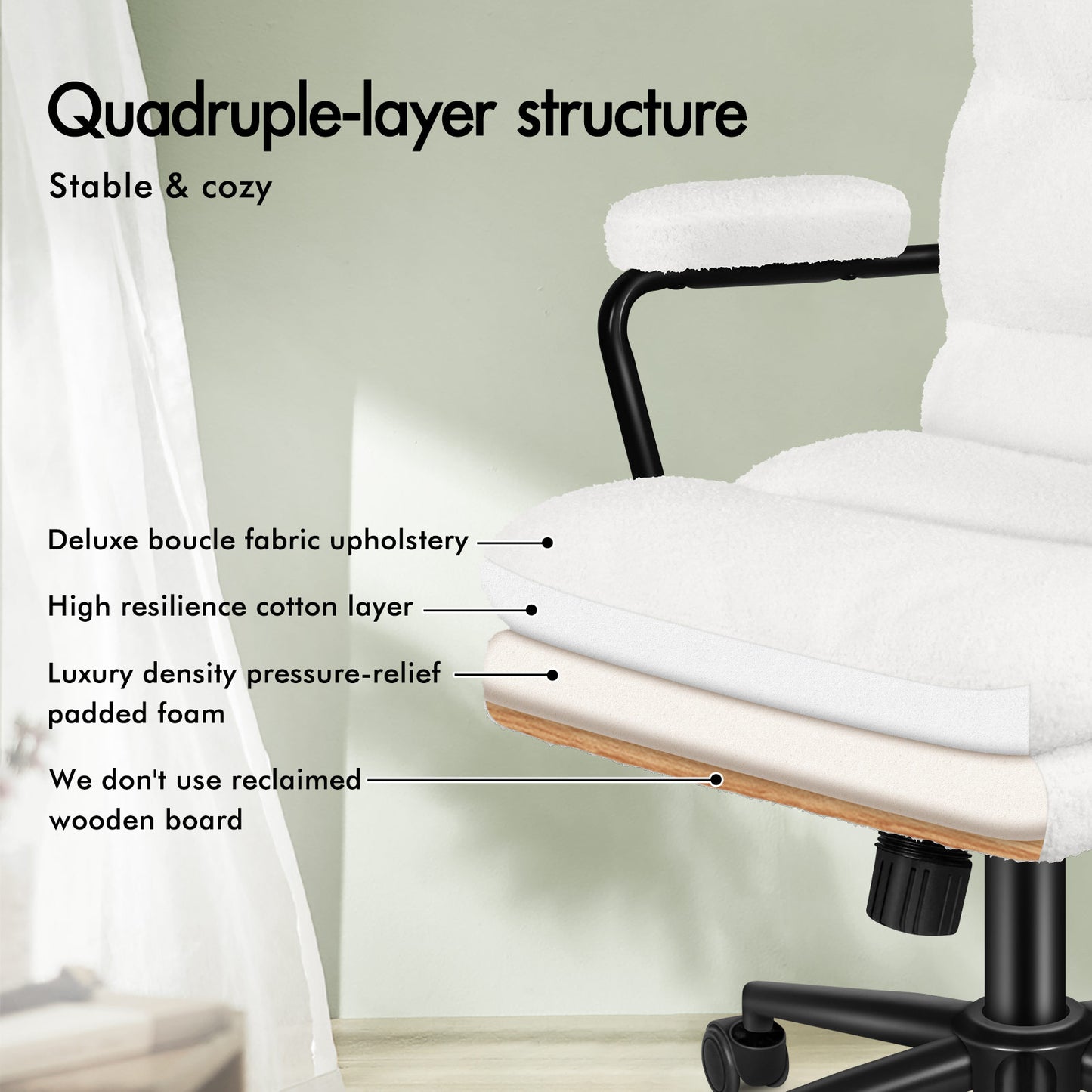 ELFORDSON Office Chair Ergonomic Executive Computer Work Seat Boucle White