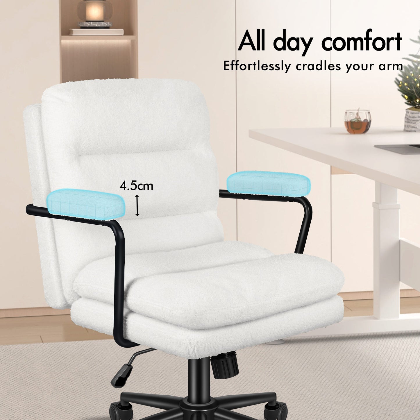 ELFORDSON Office Chair Ergonomic Executive Computer Work Seat Boucle White