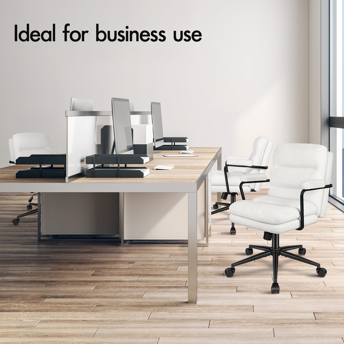 ELFORDSON Office Chair Ergonomic Executive Computer Work Seat Boucle White