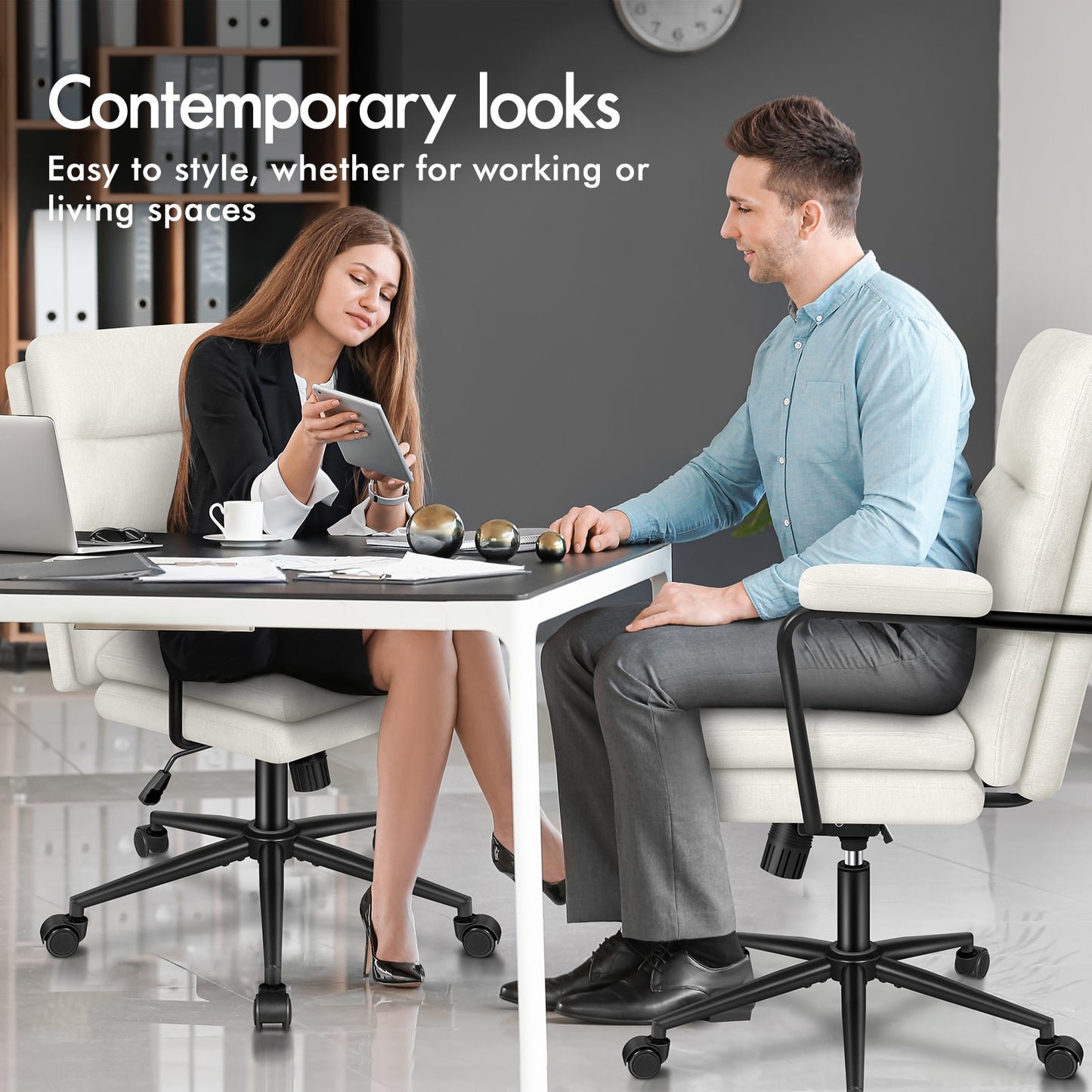 ELFORDSON Office Chair Ergonomic Executive Computer Work Seat Chenille Beige