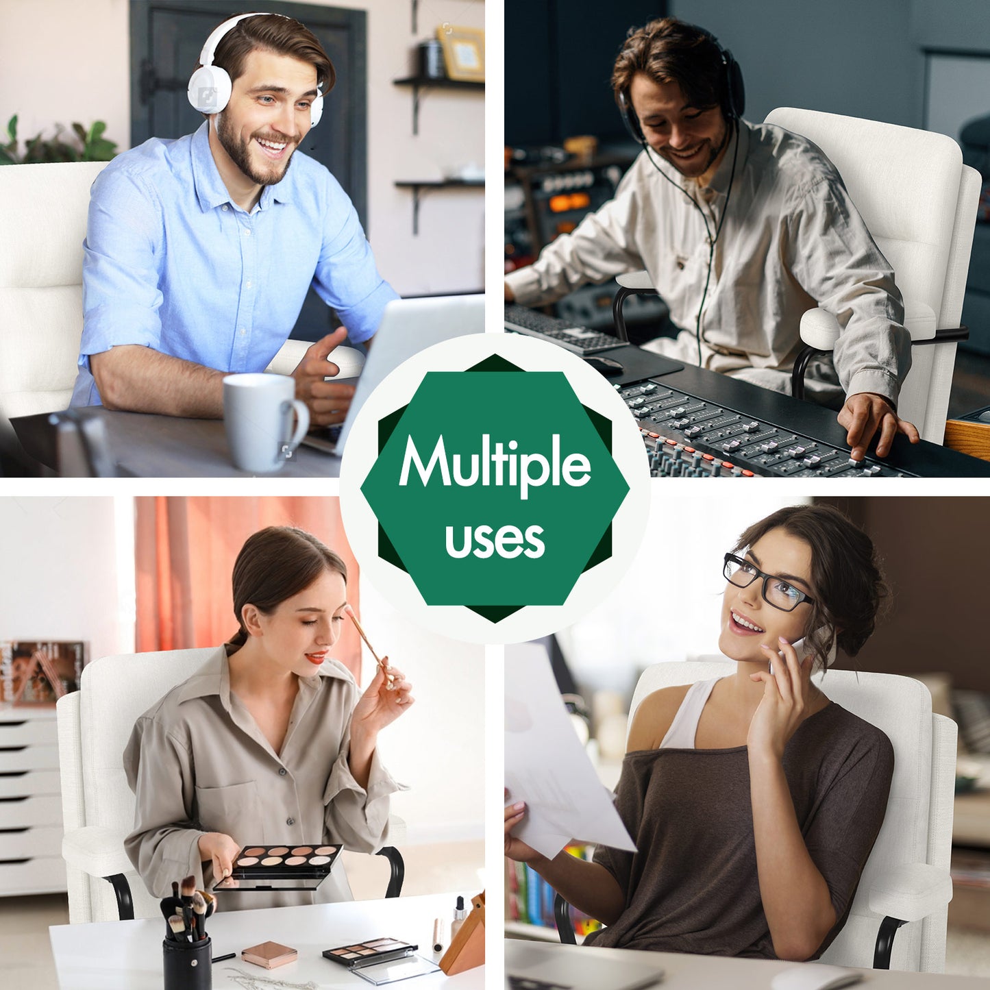 ELFORDSON Office Chair Ergonomic Executive Computer Work Seat Chenille Beige