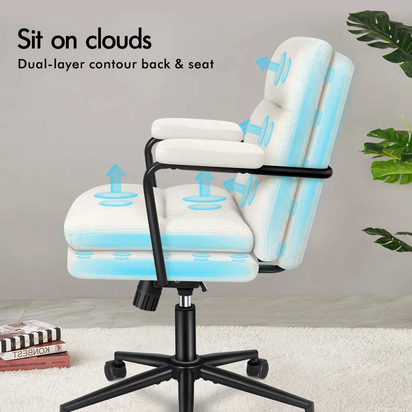 ELFORDSON Office Chair Ergonomic Executive Computer Work Seat Chenille Beige