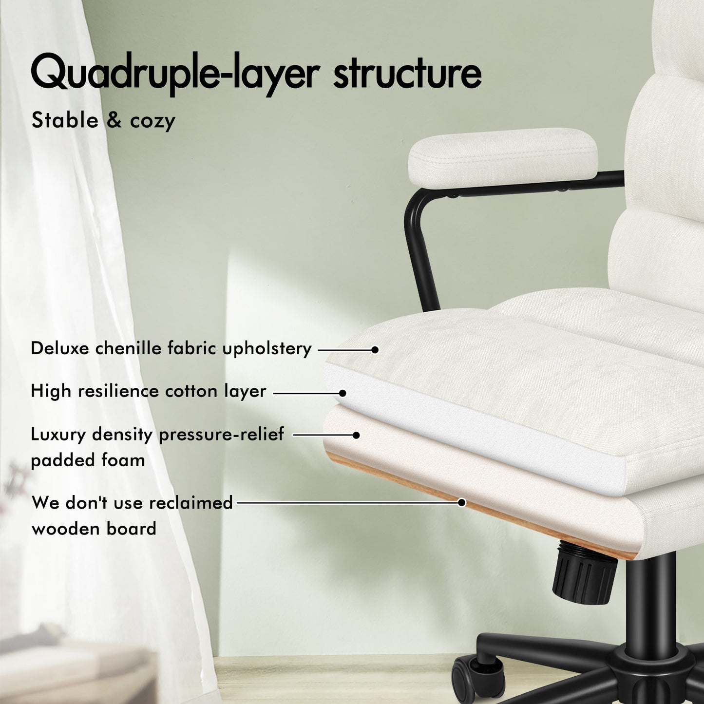 ELFORDSON Office Chair Ergonomic Executive Computer Work Seat Chenille Beige