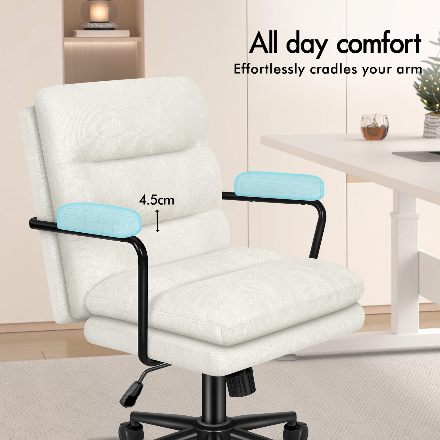ELFORDSON Office Chair Ergonomic Executive Computer Work Seat Chenille Beige