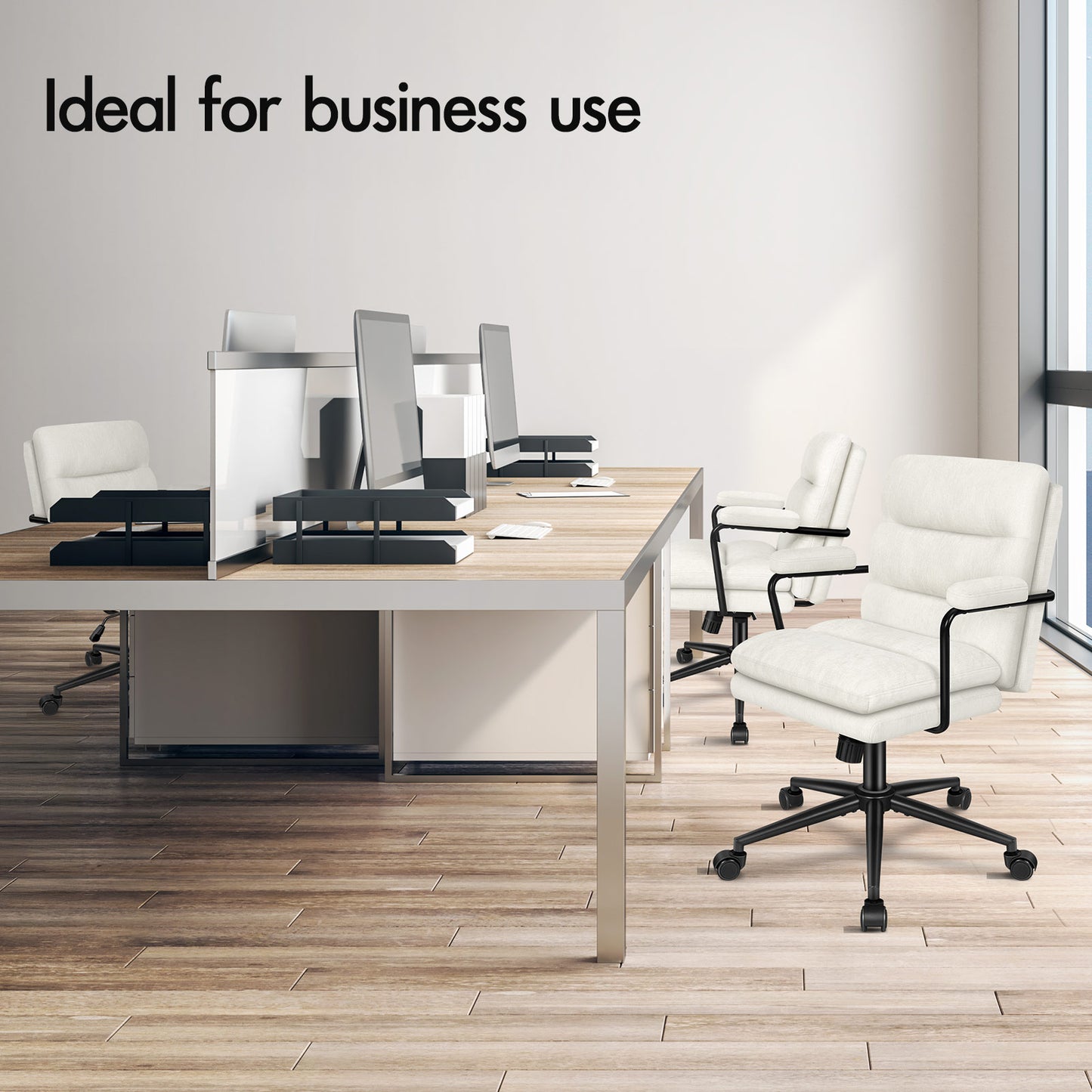 ELFORDSON Office Chair Ergonomic Executive Computer Work Seat Chenille Beige