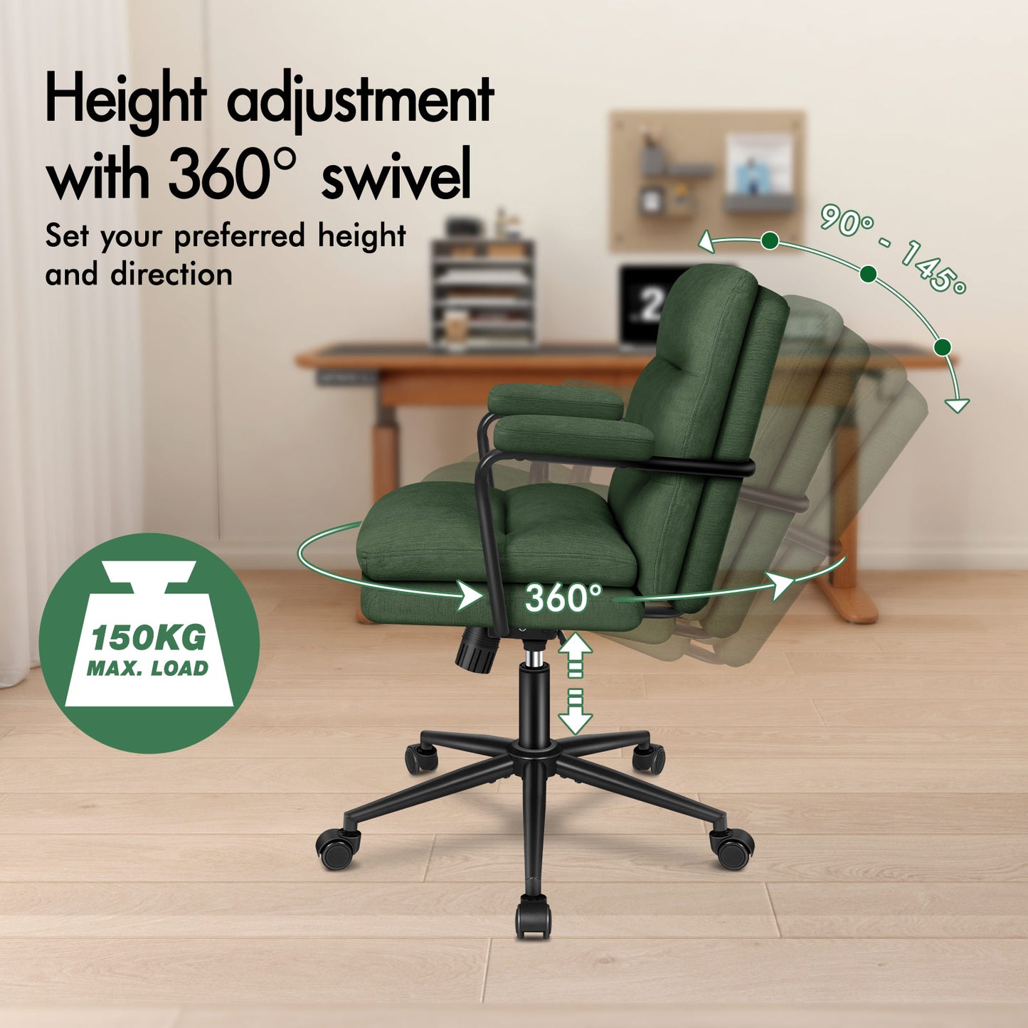 ELFORDSON Office Chair Ergonomic Executive Computer Work Seat Chenille Green