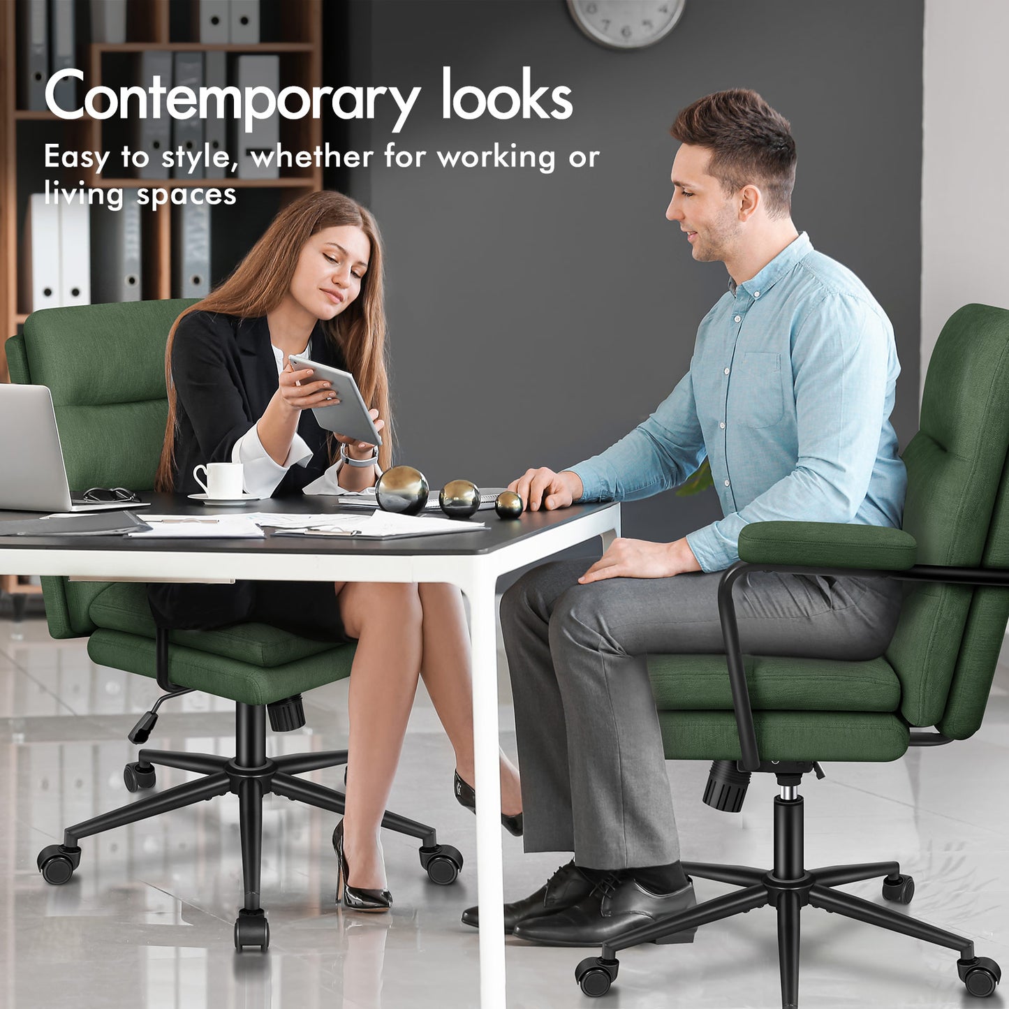 ELFORDSON Office Chair Ergonomic Executive Computer Work Seat Chenille Green