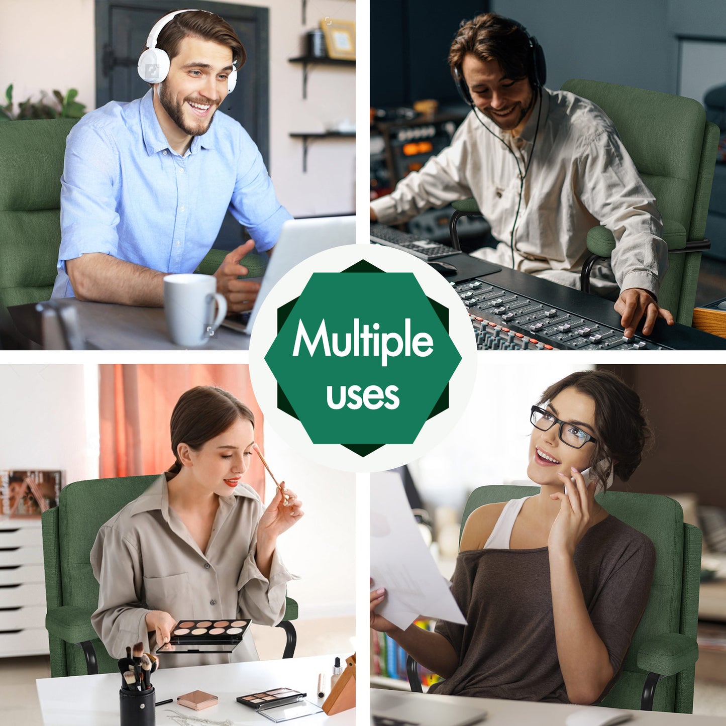 ELFORDSON Office Chair Ergonomic Executive Computer Work Seat Chenille Green