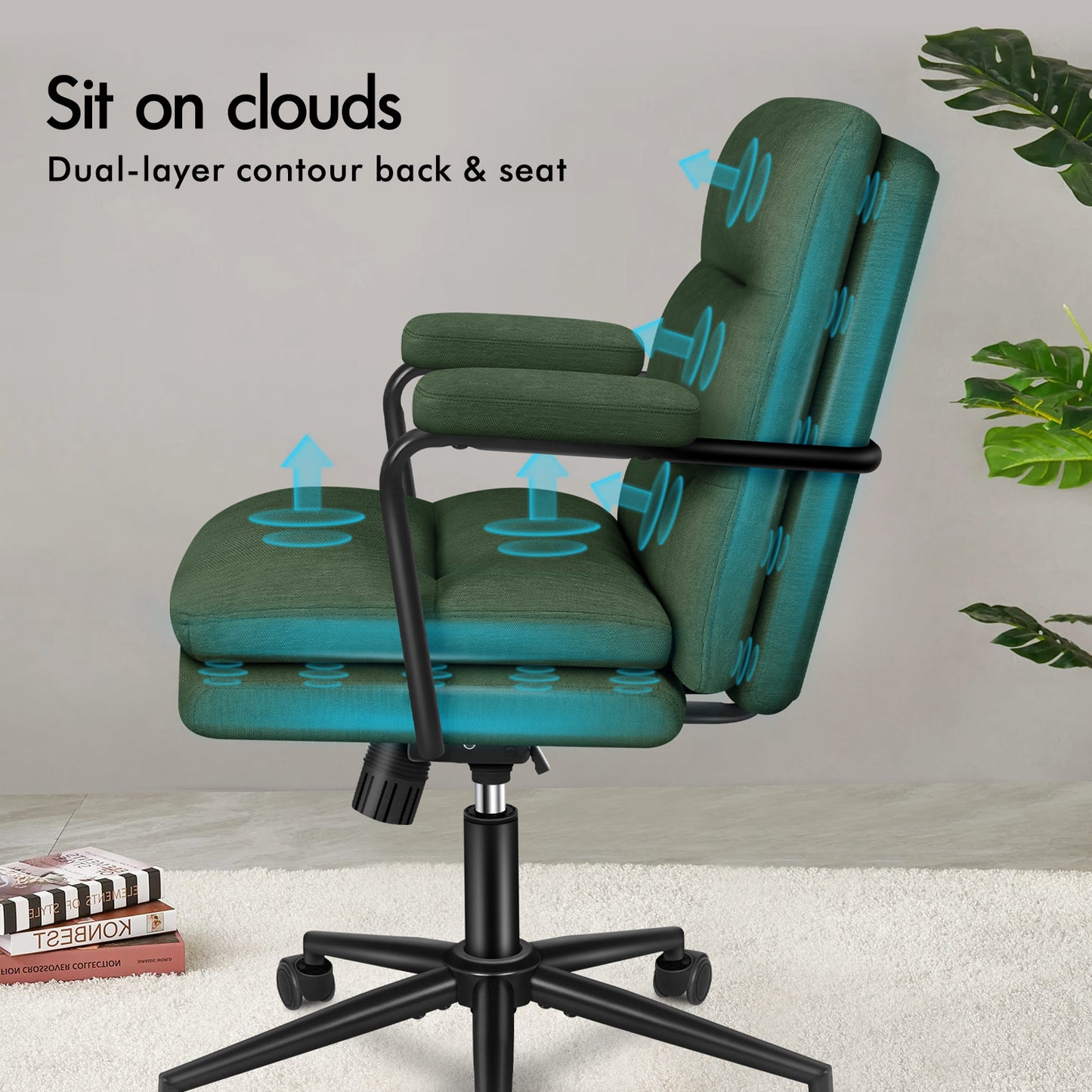 ELFORDSON Office Chair Ergonomic Executive Computer Work Seat Chenille Green