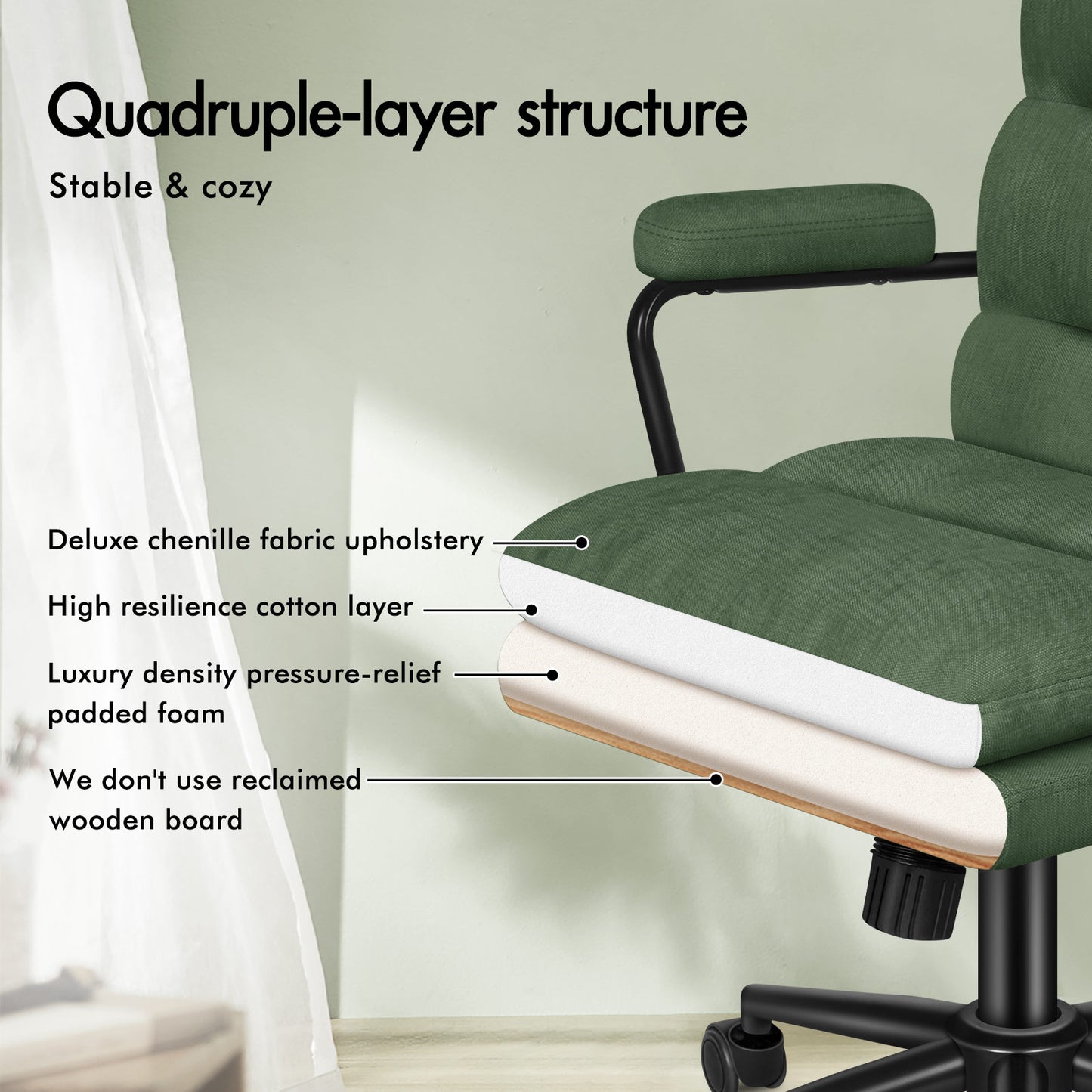 ELFORDSON Office Chair Ergonomic Executive Computer Work Seat Chenille Green