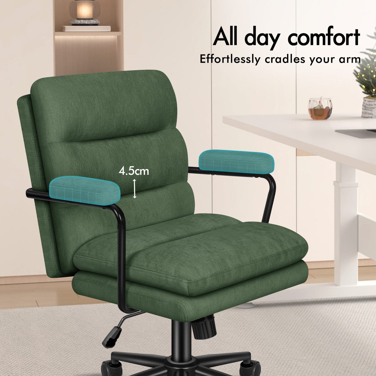 ELFORDSON Office Chair Ergonomic Executive Computer Work Seat Chenille Green