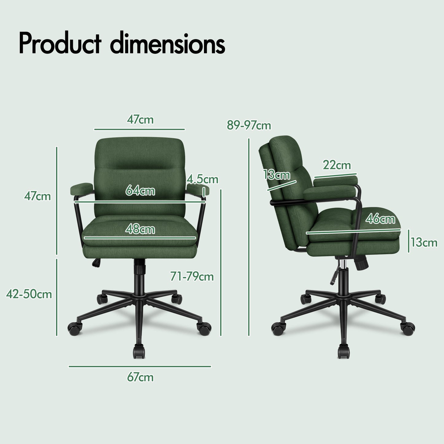 ELFORDSON Office Chair Ergonomic Executive Computer Work Seat Chenille Green