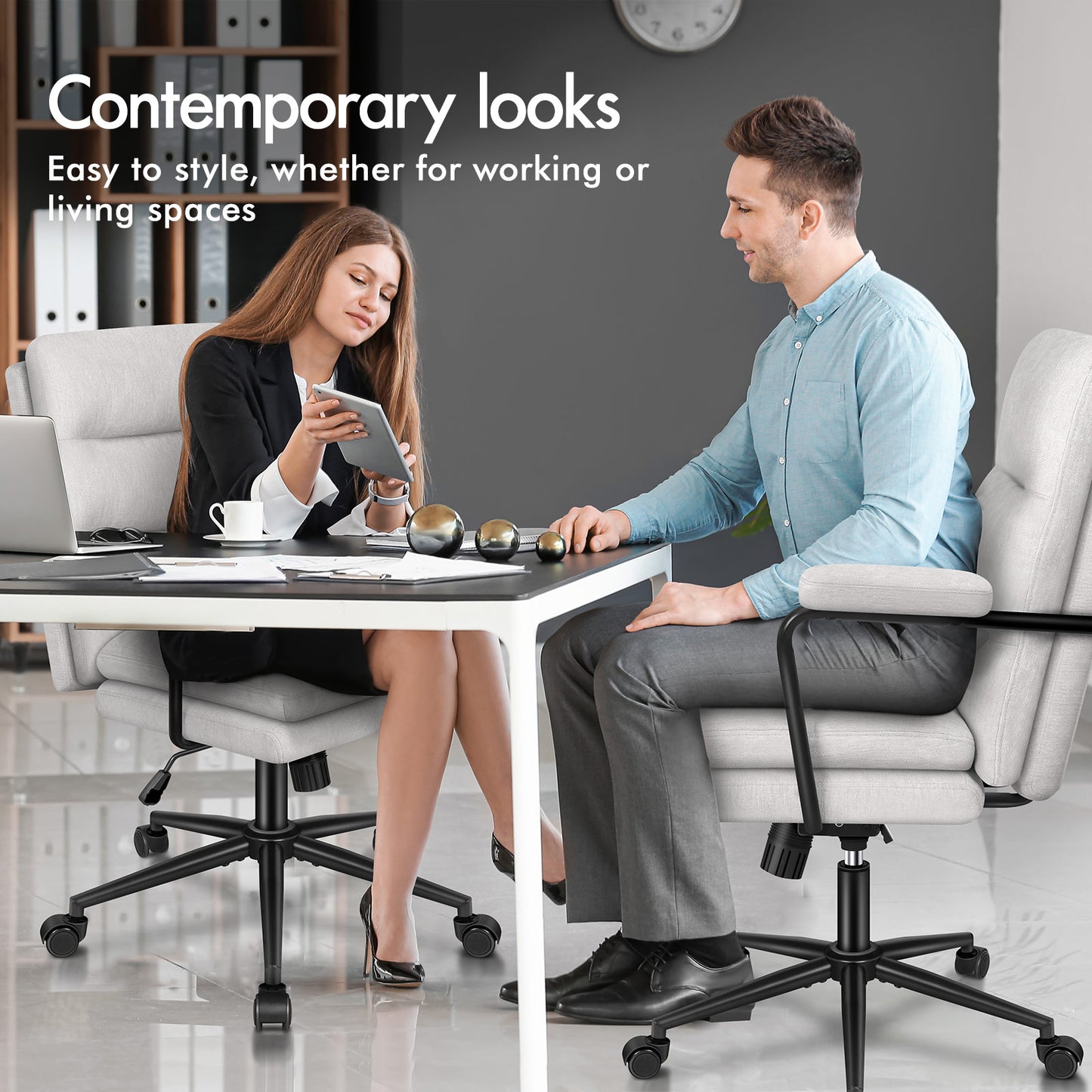 ELFORDSON Office Chair Ergonomic Executive Computer Work Seat Chenille Grey