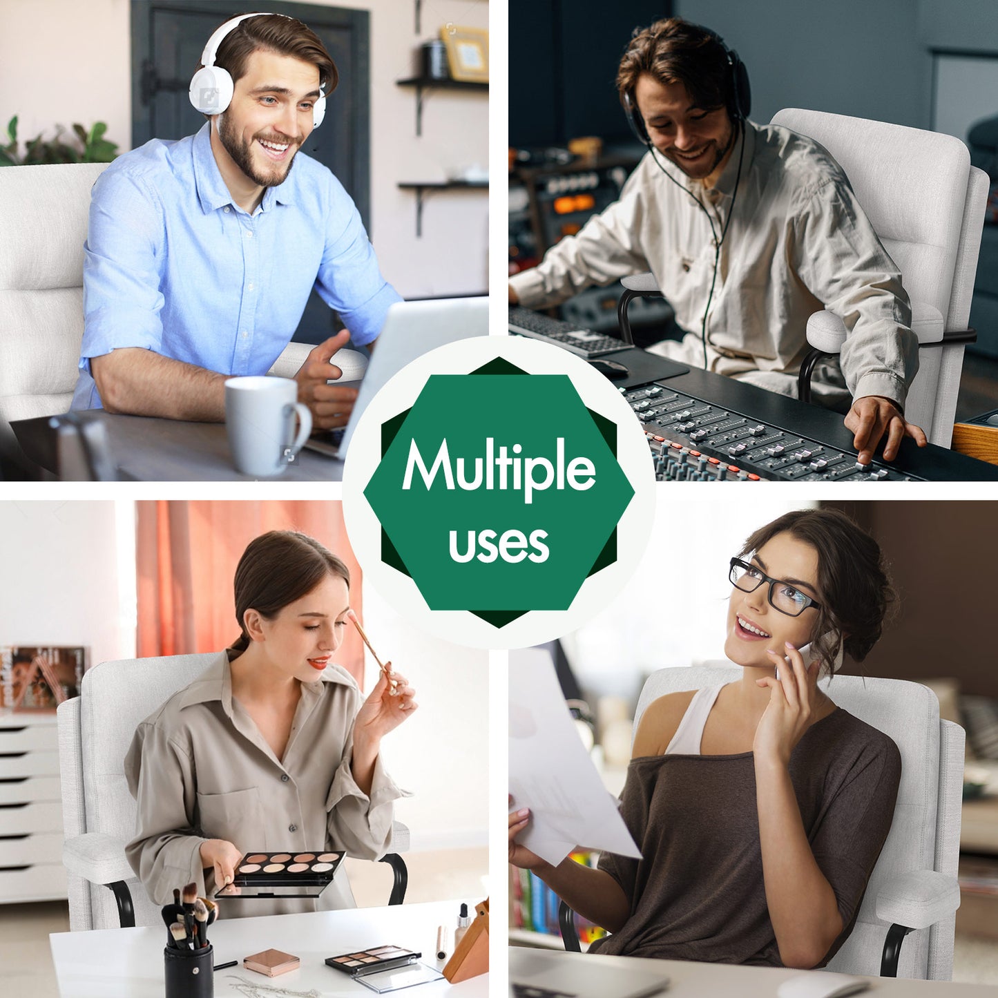 ELFORDSON Office Chair Ergonomic Executive Computer Work Seat Chenille Grey