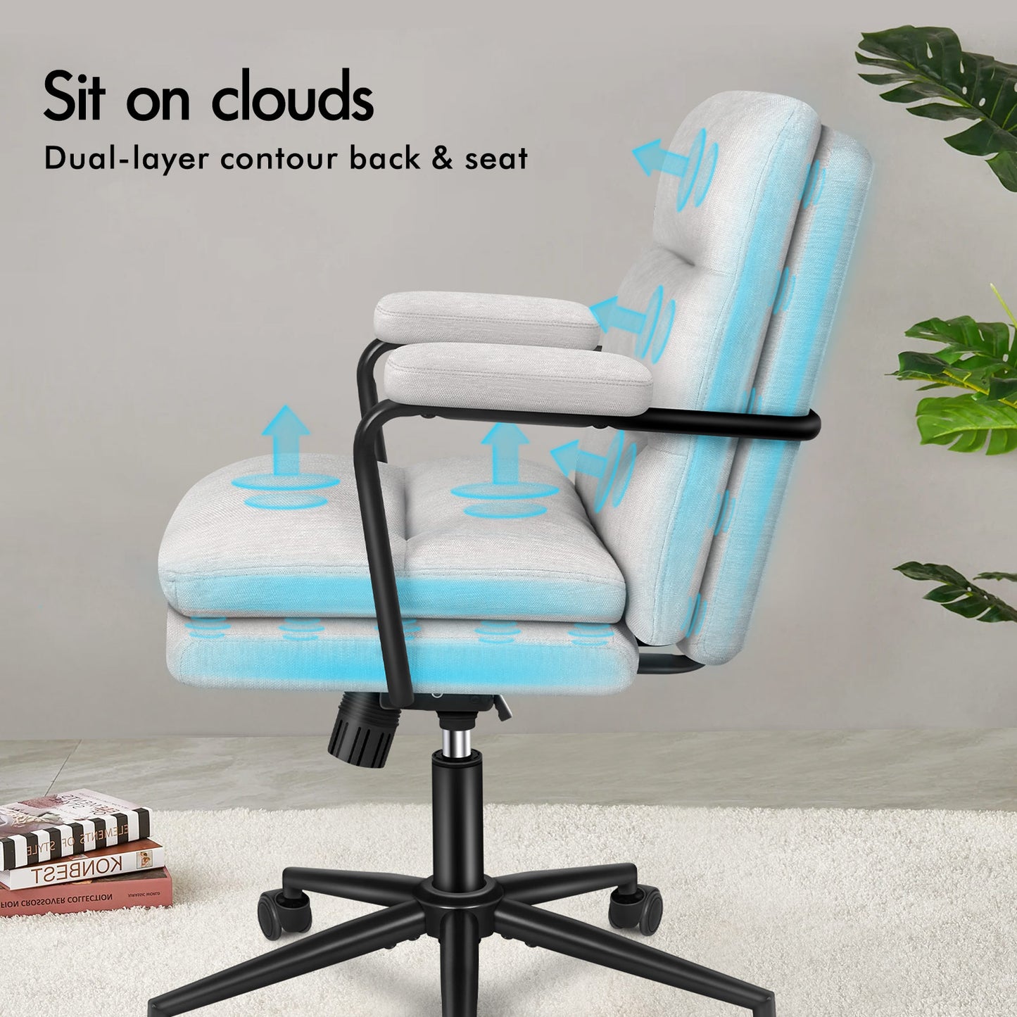 ELFORDSON Office Chair Ergonomic Executive Computer Work Seat Chenille Grey