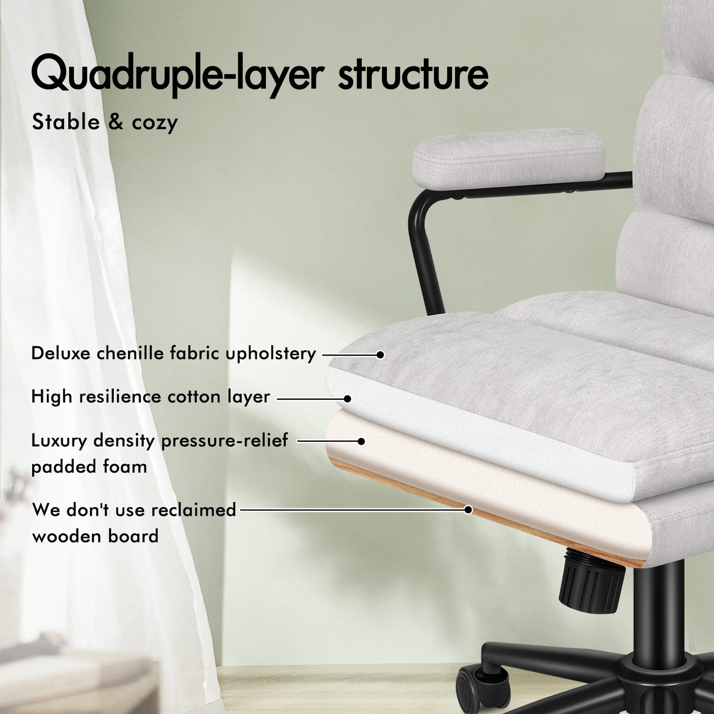 ELFORDSON Office Chair Ergonomic Executive Computer Work Seat Chenille Grey