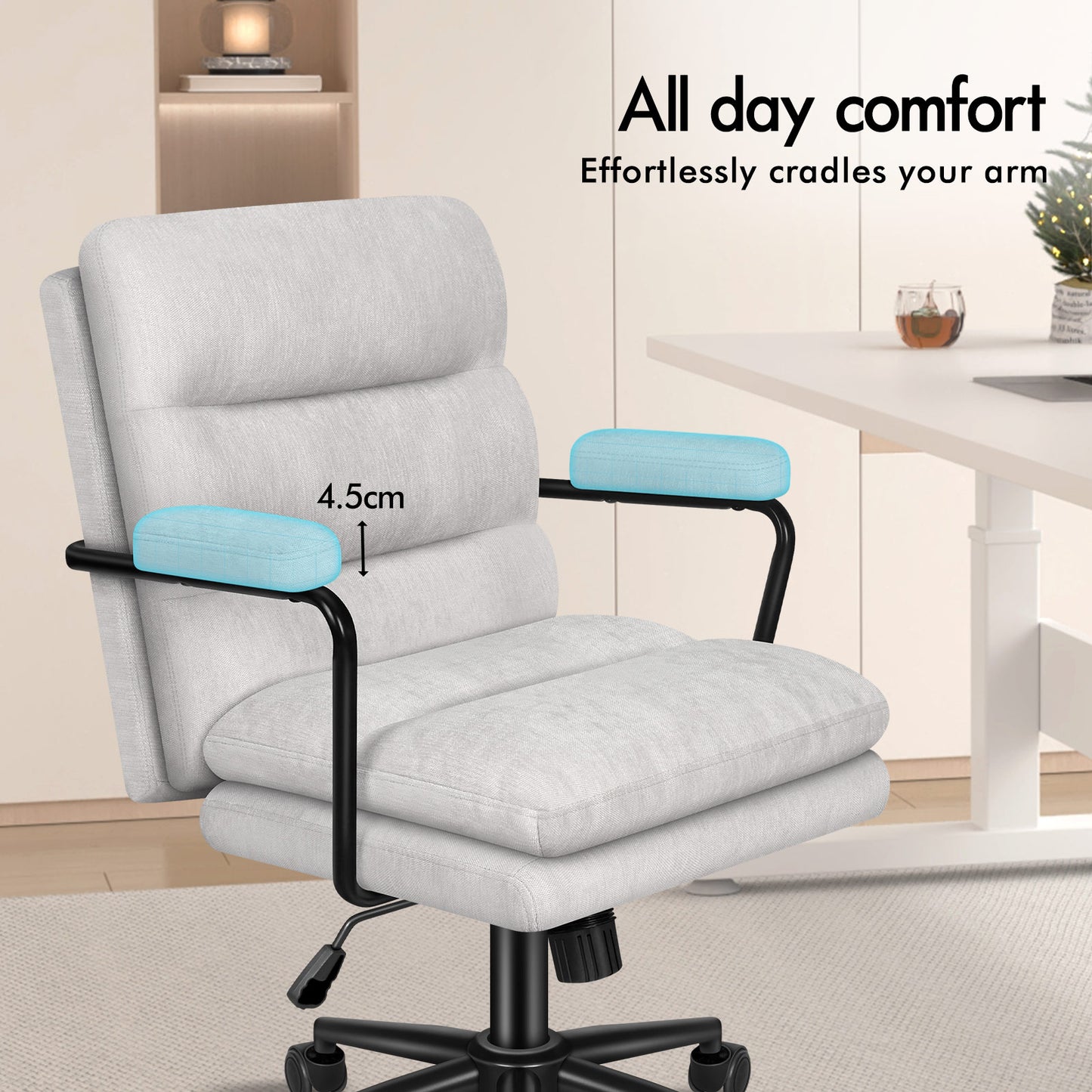 ELFORDSON Office Chair Ergonomic Executive Computer Work Seat Chenille Grey