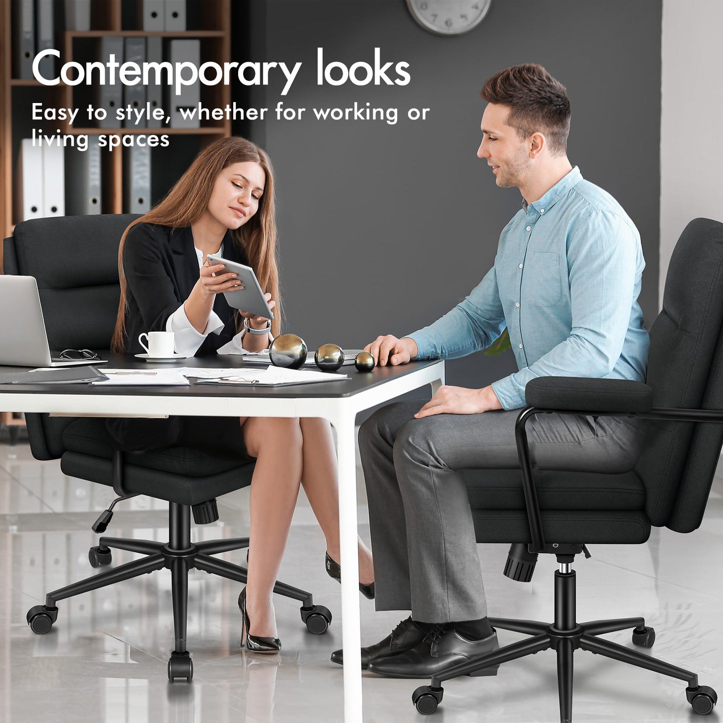 ELFORDSON Office Chair Ergonomic Executive Computer Work Seat Fabric Black