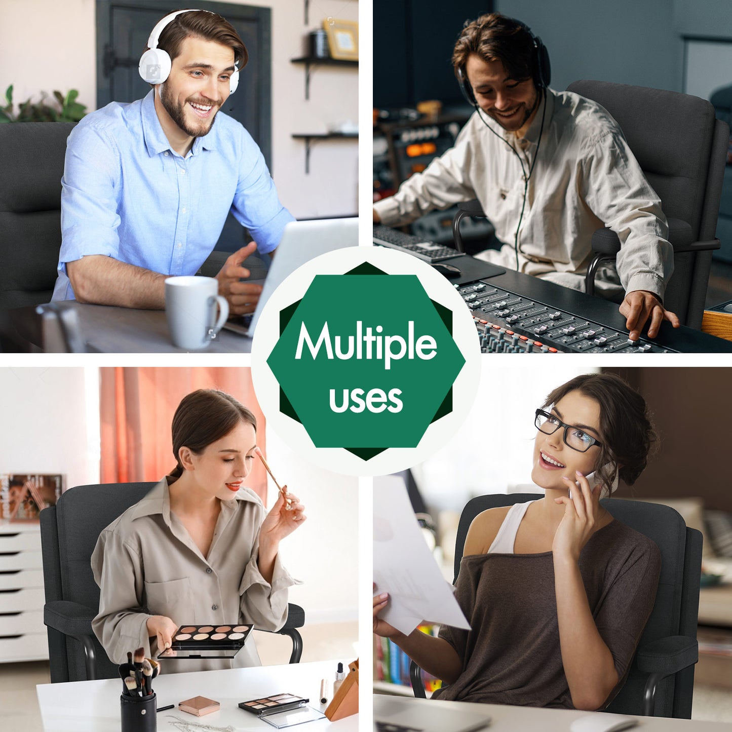 ELFORDSON Office Chair Ergonomic Executive Computer Work Seat Fabric Black