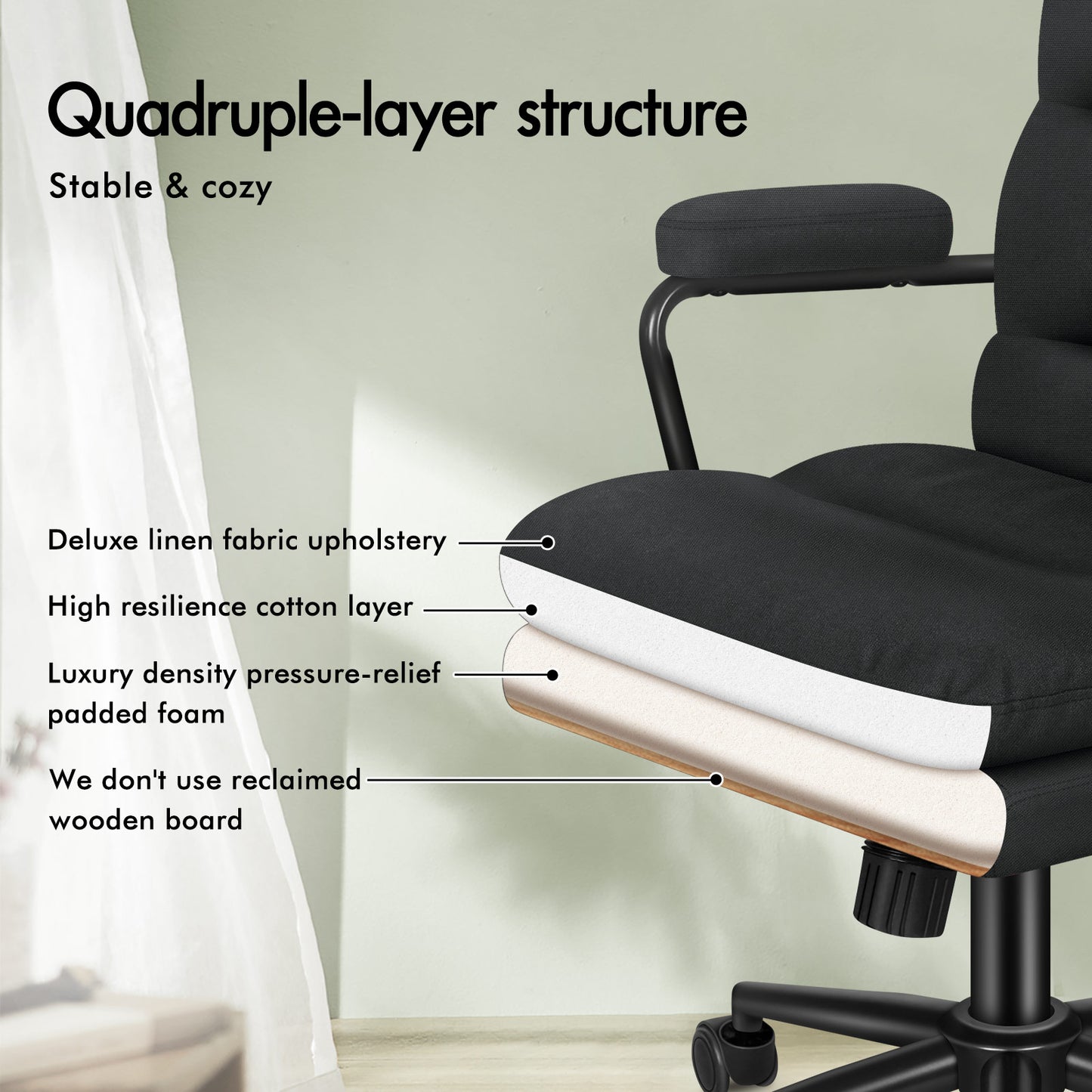 ELFORDSON Office Chair Ergonomic Executive Computer Work Seat Fabric Black