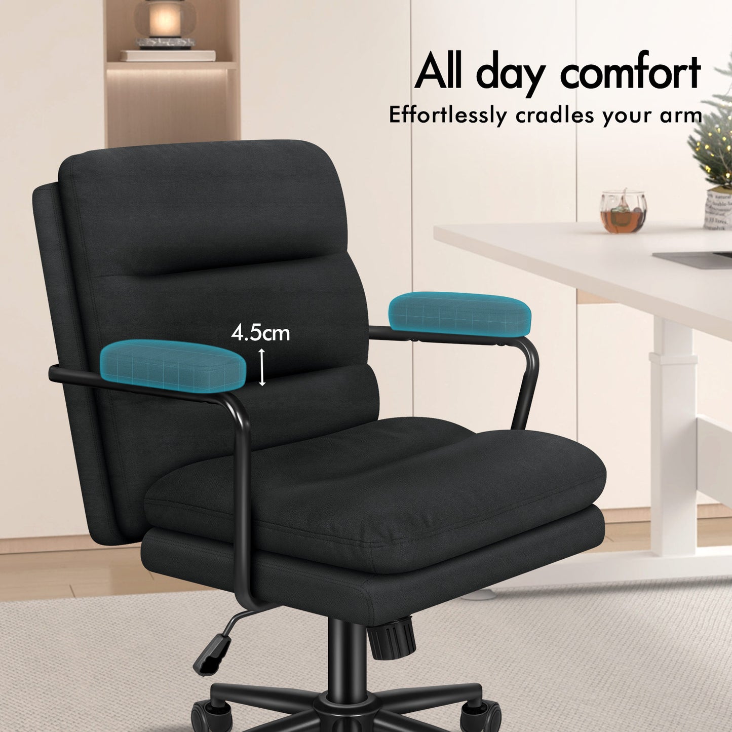 ELFORDSON Office Chair Ergonomic Executive Computer Work Seat Fabric Black