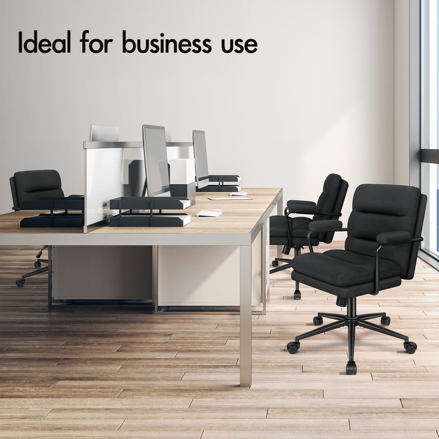 ELFORDSON Office Chair Ergonomic Executive Computer Work Seat Fabric Black