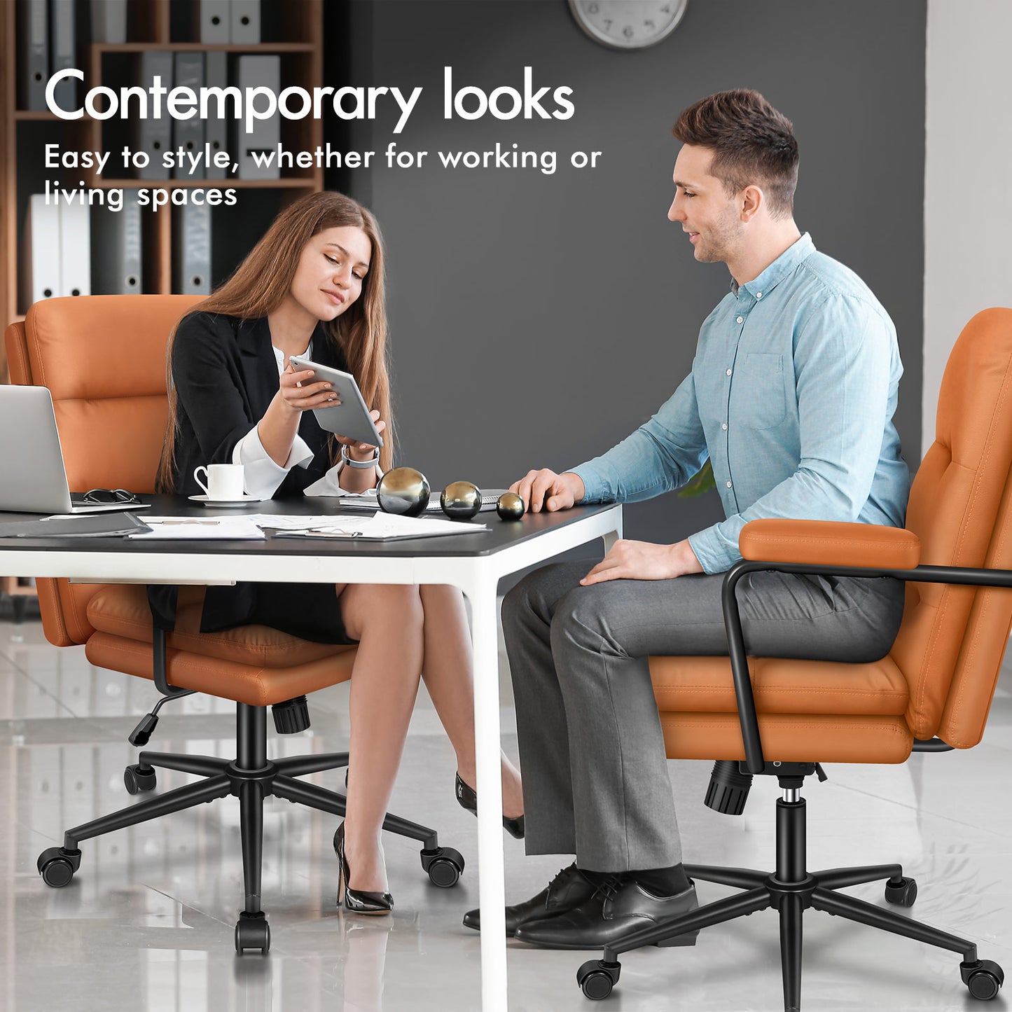 ELFORDSON Office Chair Ergonomic Executive Computer Work Seat Leather Brown