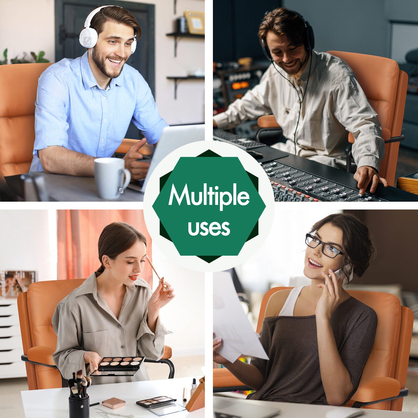 ELFORDSON Office Chair Ergonomic Executive Computer Work Seat Leather Brown