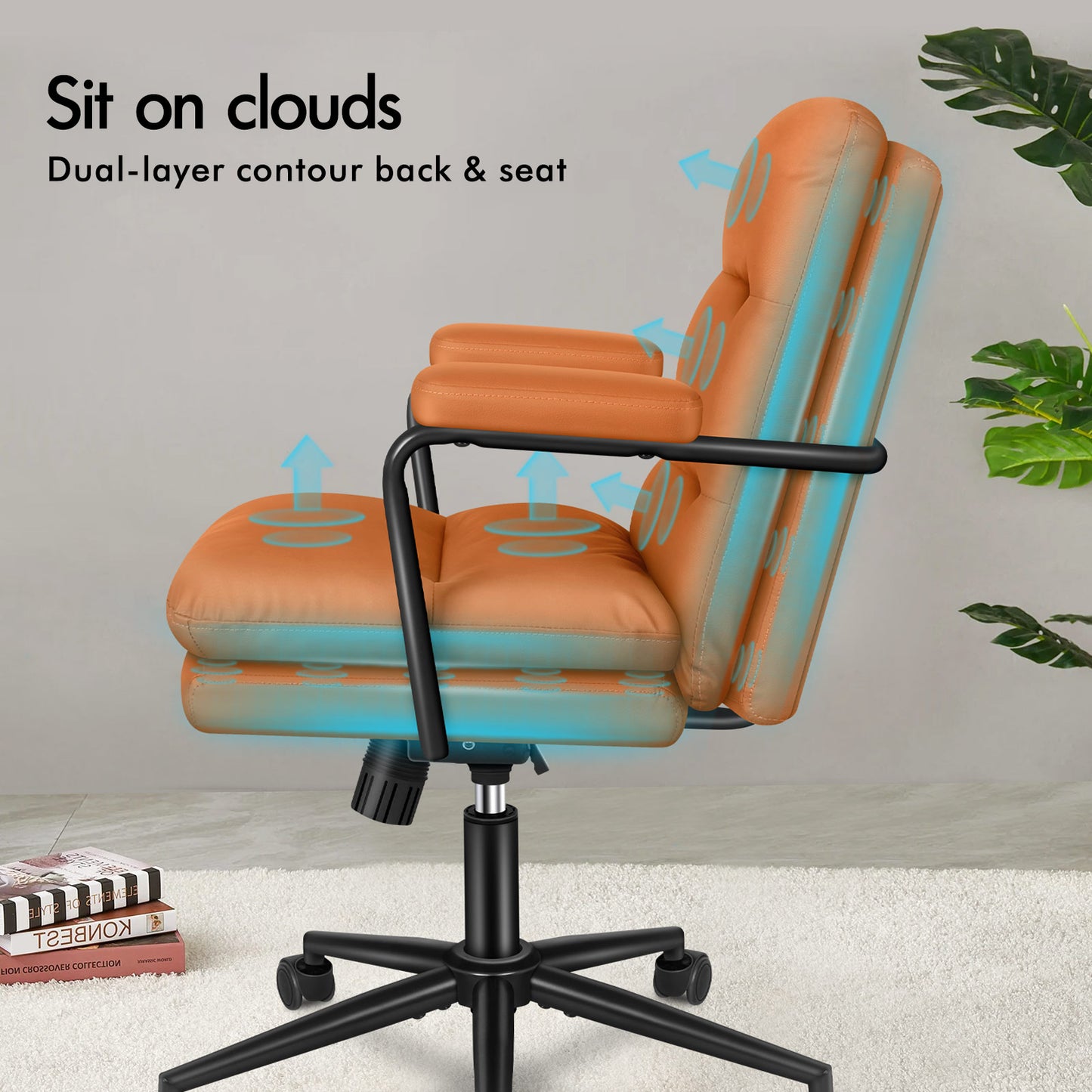 ELFORDSON Office Chair Ergonomic Executive Computer Work Seat Leather Brown