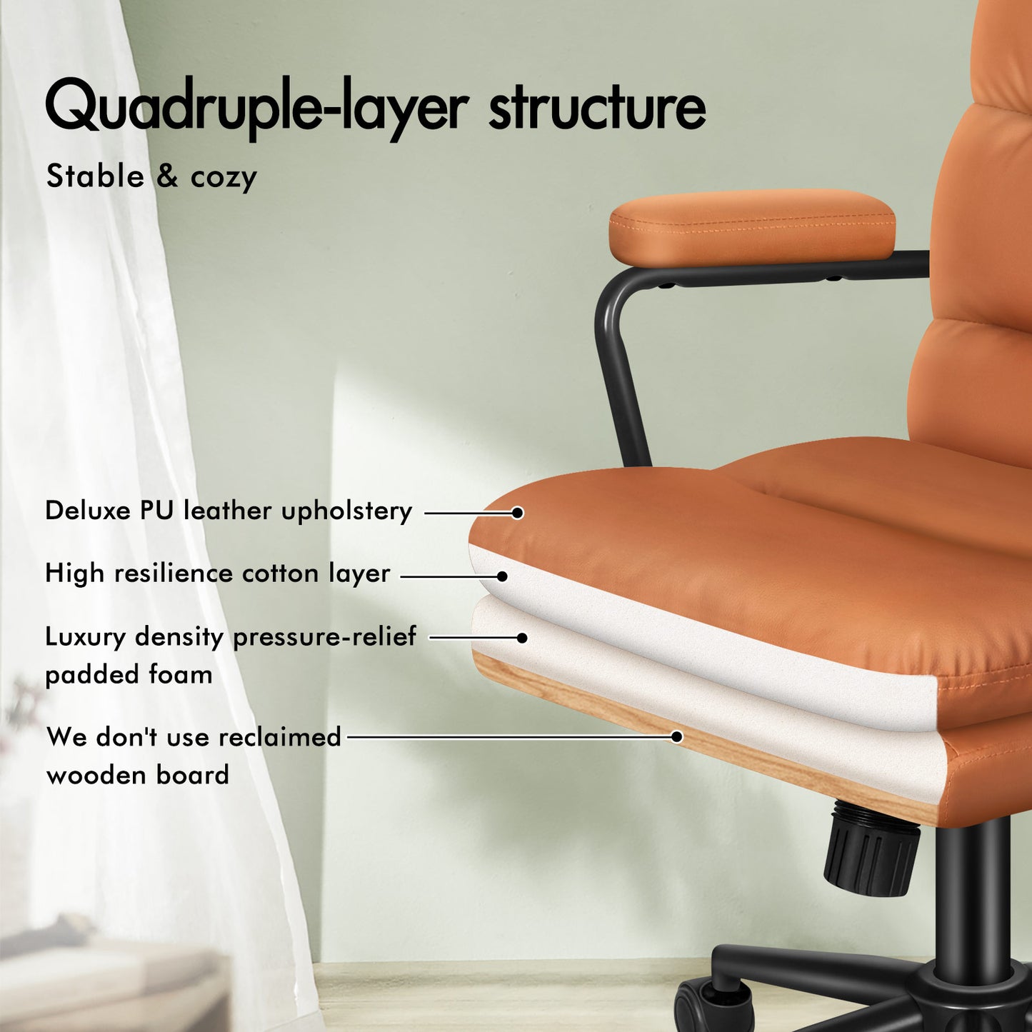 ELFORDSON Office Chair Ergonomic Executive Computer Work Seat Leather Brown