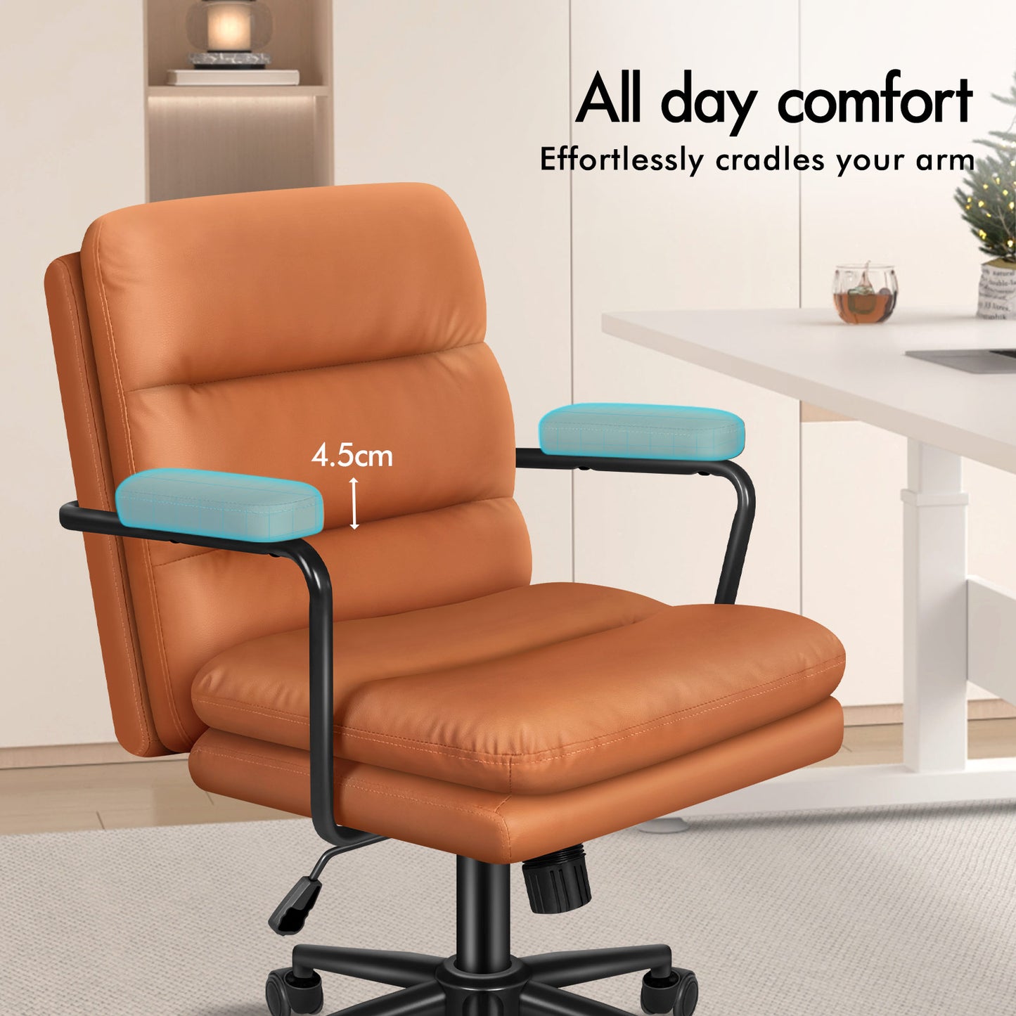 ELFORDSON Office Chair Ergonomic Executive Computer Work Seat Leather Brown